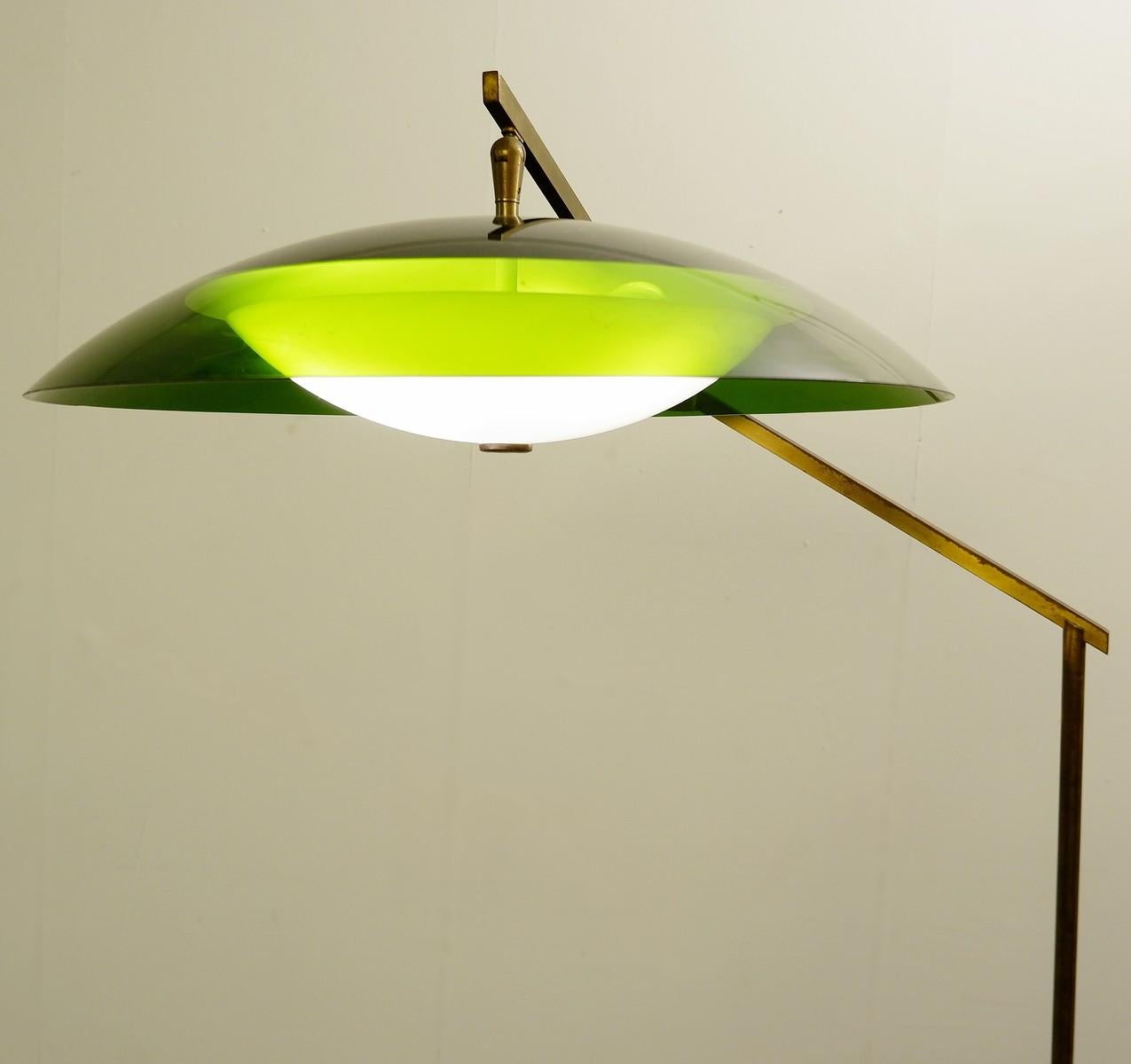 Mid-Century Modern Stilux Italian Articulating Floor Lamp with Green Plexi Shade, 1960s