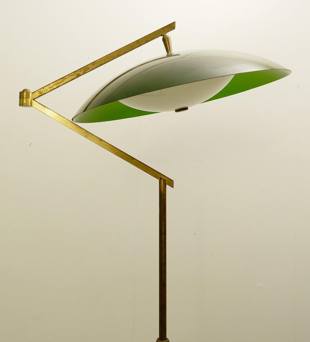 Mid-20th Century Stilux Italian Articulating Floor Lamp with Green Plexi Shade, 1960s