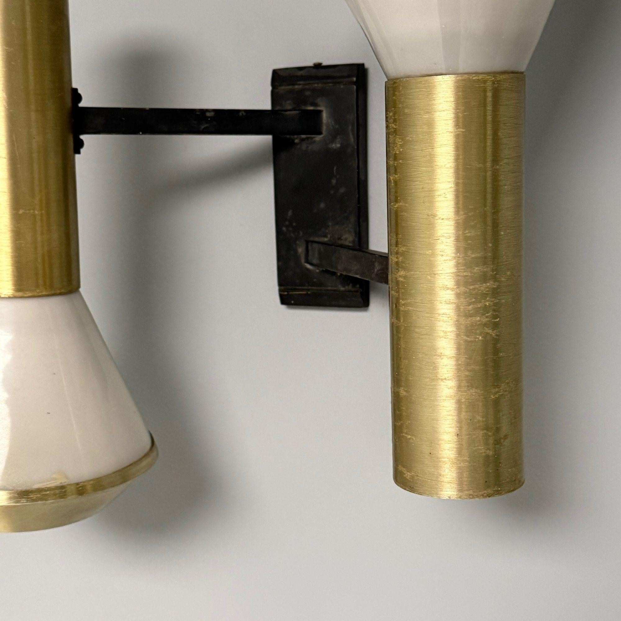 Mid-20th Century Stilux, Italian Mid-Century Modern, Wall Sconces, Brass, Aluminum, Italy, 1960s For Sale