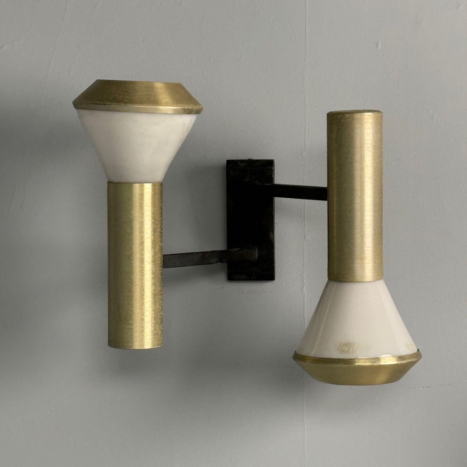 Stilux, Italian Mid-Century Modern, Wall Sconces, Brass, Aluminum, Italy, 1960s For Sale 1