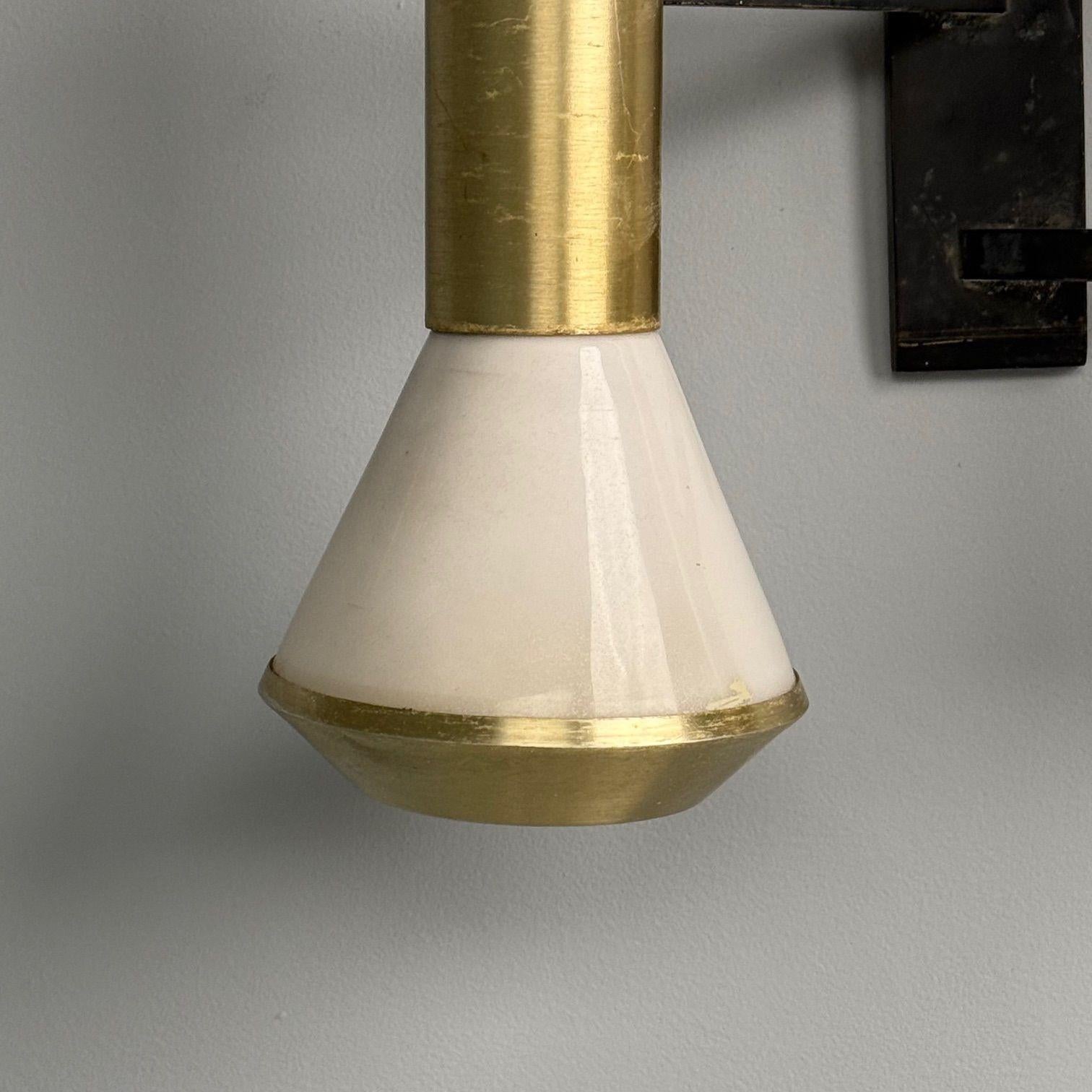 Stilux, Italian Mid-Century Modern, Wall Sconces, Brass, Aluminum, Italy, 1960s For Sale 5
