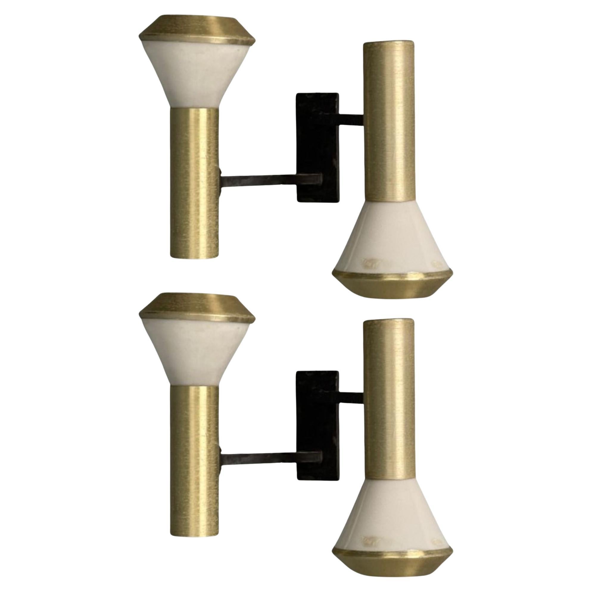 Stilux, Italian Mid-Century Modern, Wall Sconces, Brass, Aluminum, Italy, 1960s