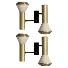 Vintage Stilux, Italian Mid-Century Modern, Wall Sconces, Brass, Aluminum, Italy, 1960s