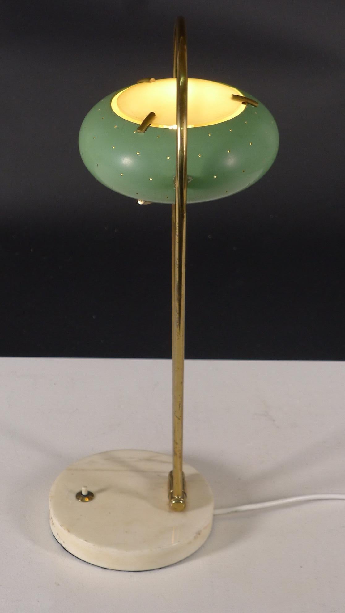 Italian Stilux Lamp, 1950s, fully adjustable with green perforated shade