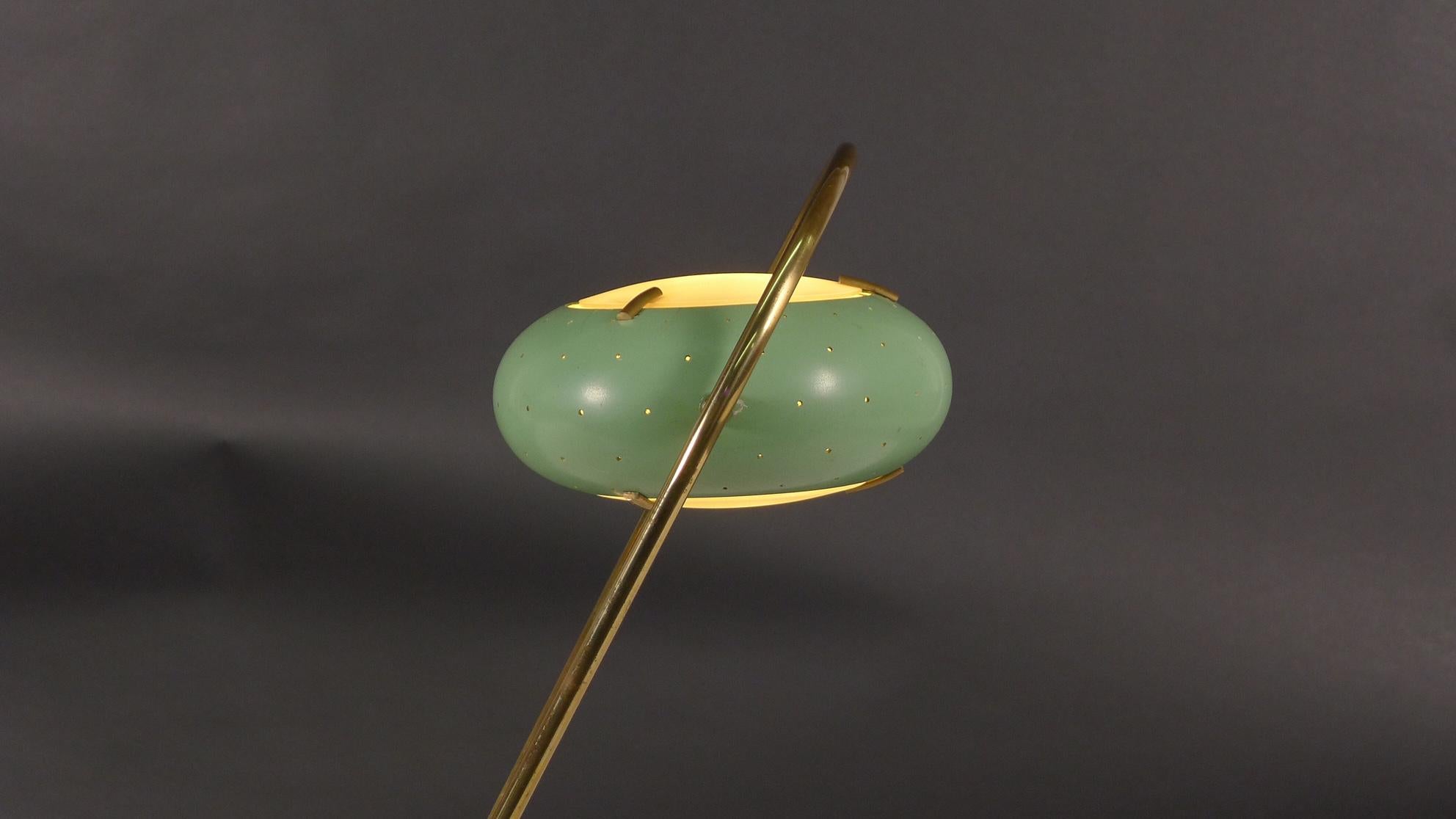 Stilux Lamp, 1950s, fully adjustable with green perforated shade In Good Condition In Wargrave, Berkshire
