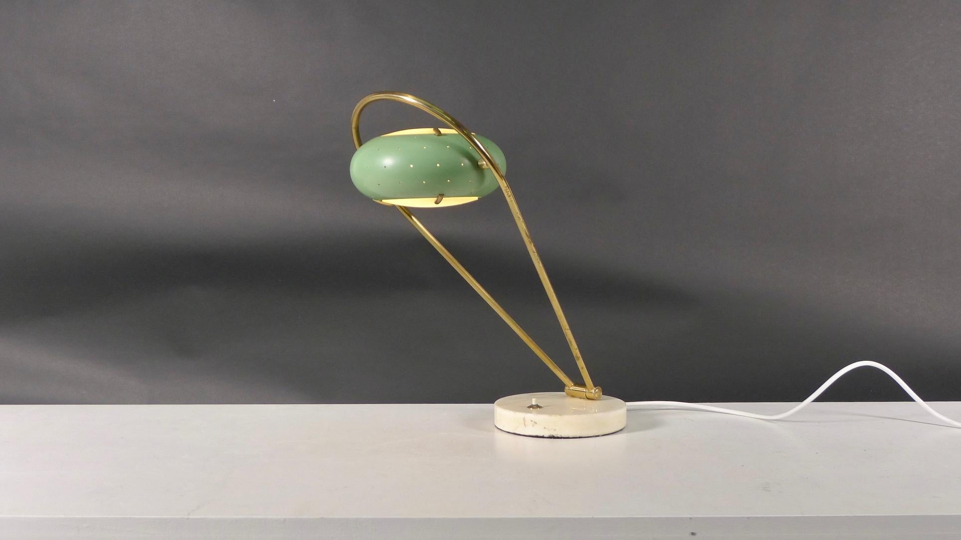 Metal Stilux Lamp, 1950s, fully adjustable with green perforated shade