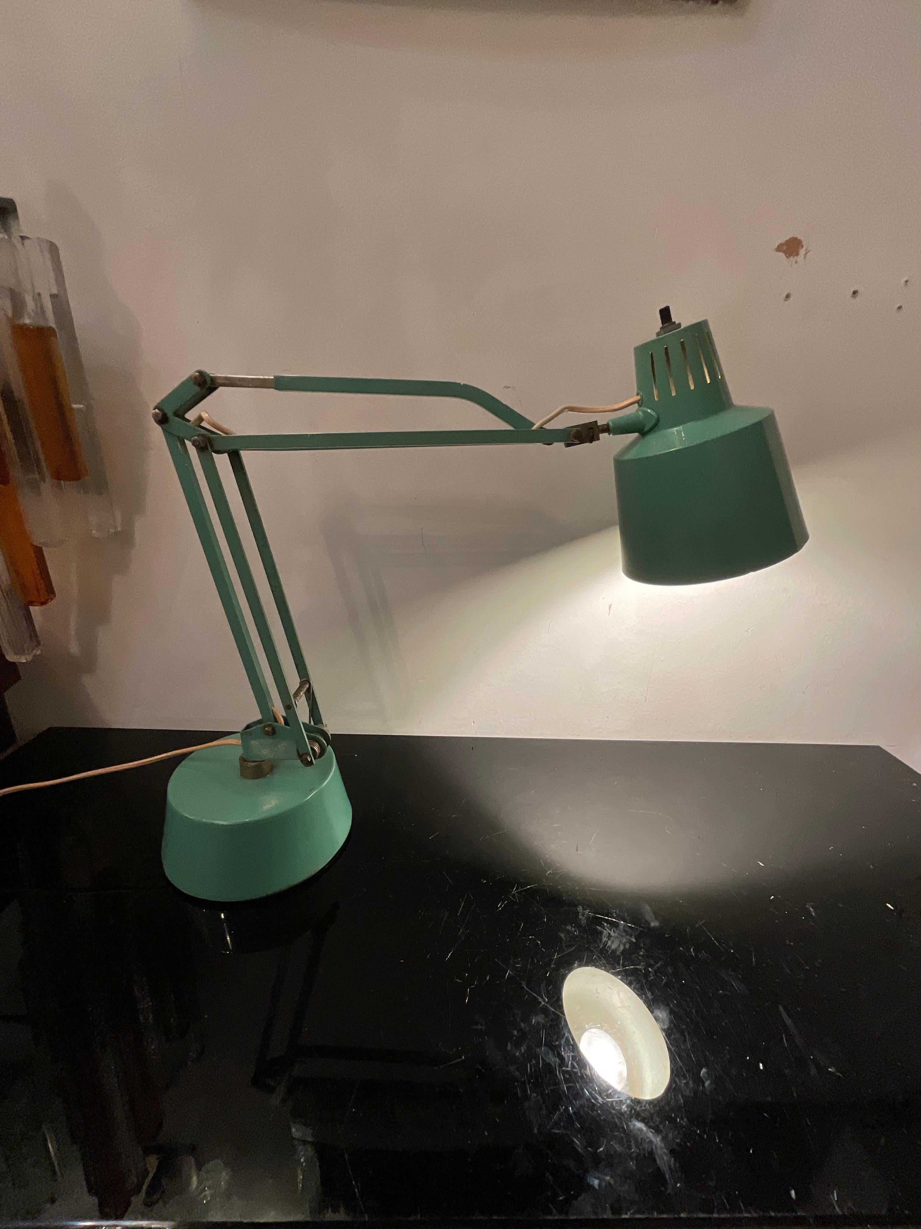 STILUX - 1950er Jahre industrielle Tischlampe - grün emailliertes Metall im Angebot 7