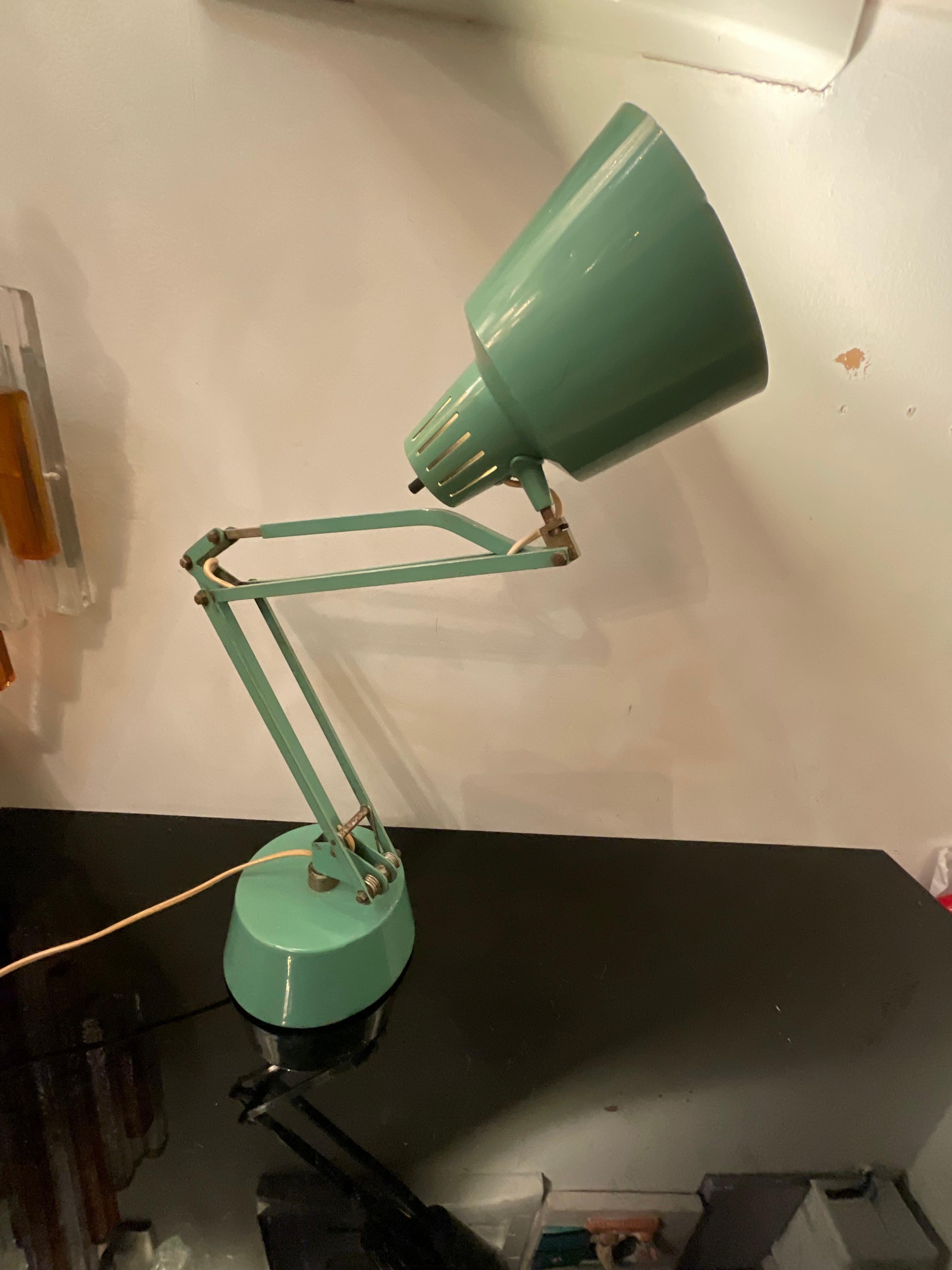 Enameled STILUX - 1950s industrial table lamp - green enameled metal For Sale