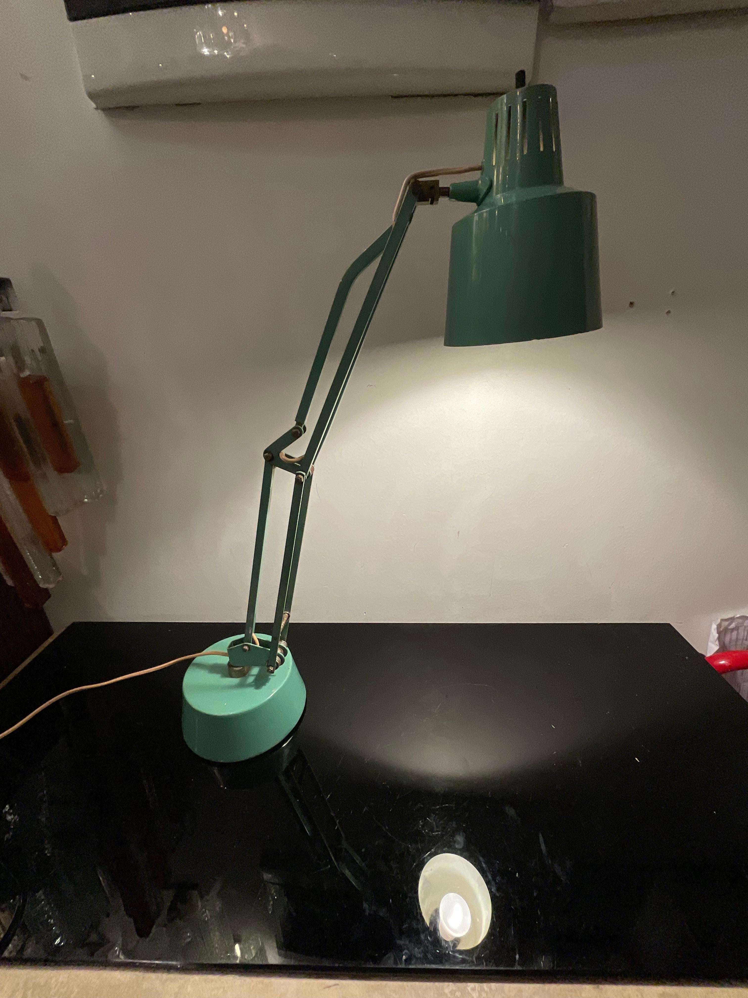 20th Century STILUX - 1950s industrial table lamp - green enameled metal For Sale