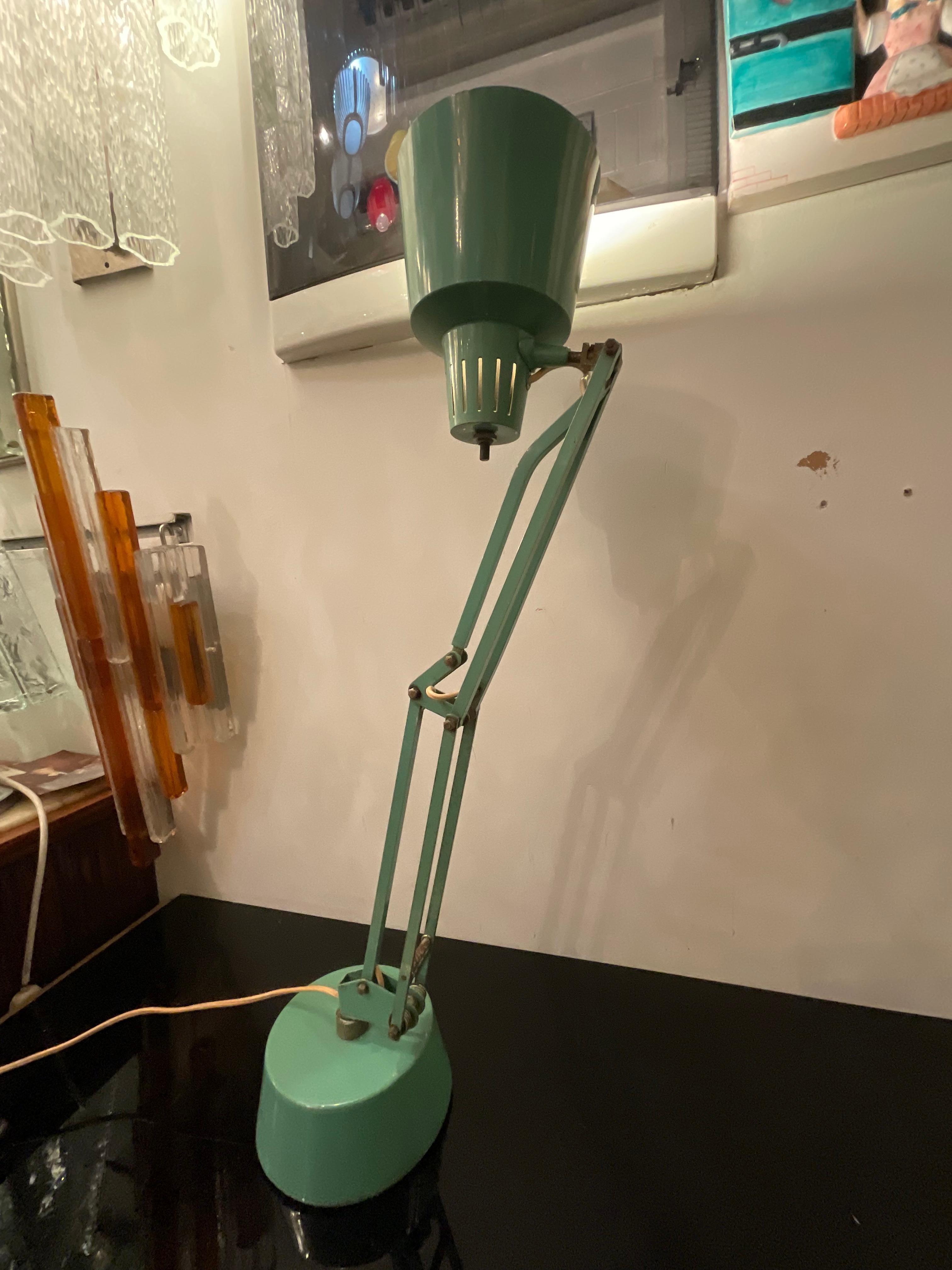 Metal STILUX - 1950s industrial table lamp - green enameled metal For Sale