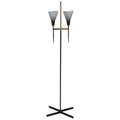Stilux, Metal, Brass 
Decorated Opaline Glass Midcentury Floor Lamp, Italy, 1960