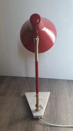 Stilux Mid-Century Modern Red and Brass Italian Table Lamp, 1950s