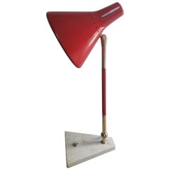 Stilux Mid-Century Modern Red and Brass Italian Table Lamp, 1950s