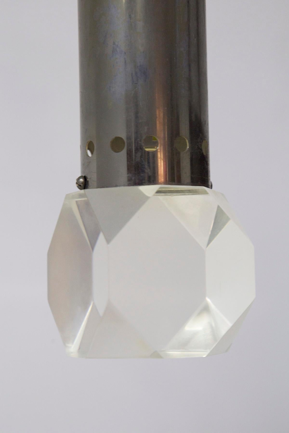 Italian Stilux Mid-Century Pendant in Aluminum and Glass For Sale