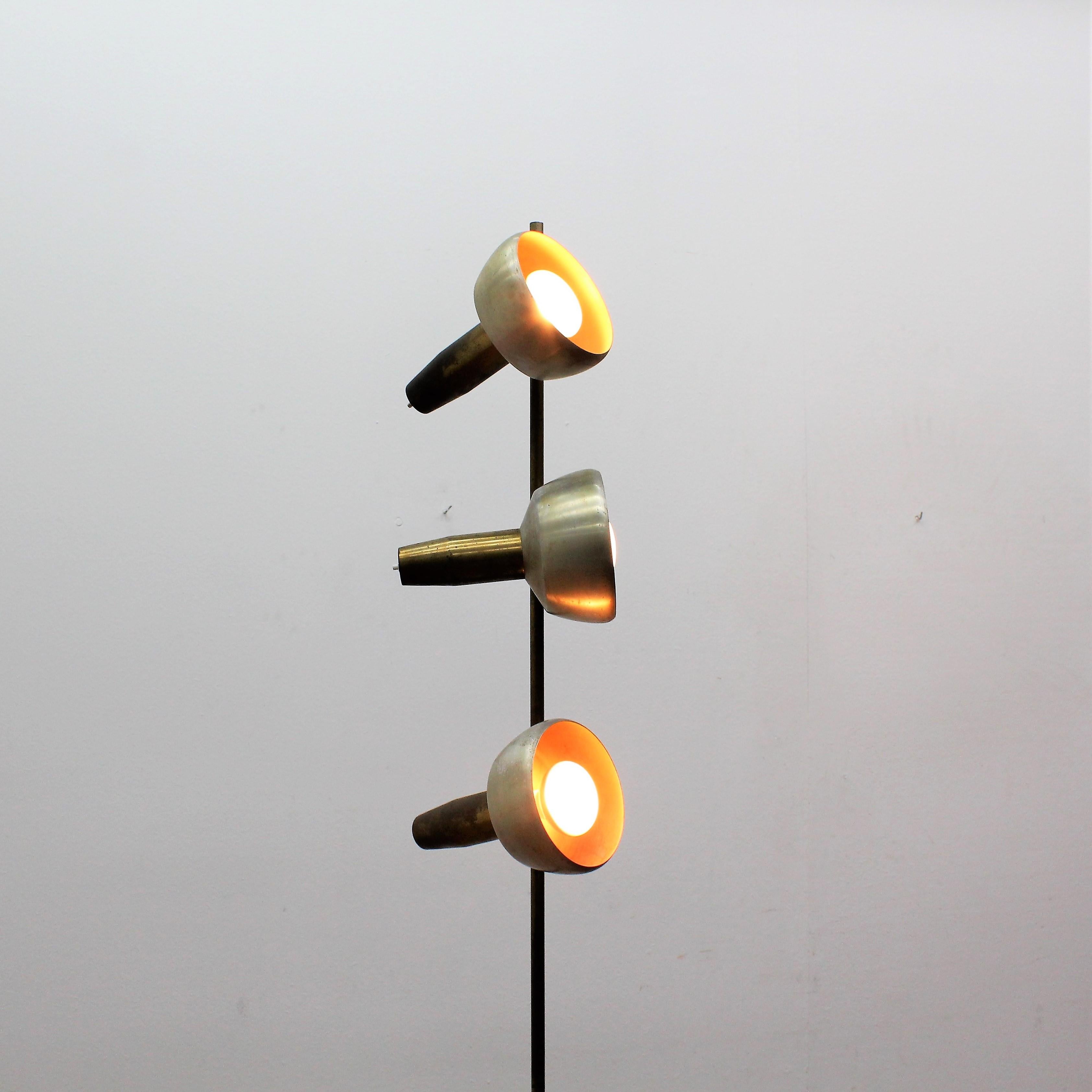 Stilux Midcentury Satin Metal Floor Lamp Three Adjustable Spots, Italy, 1960s 12