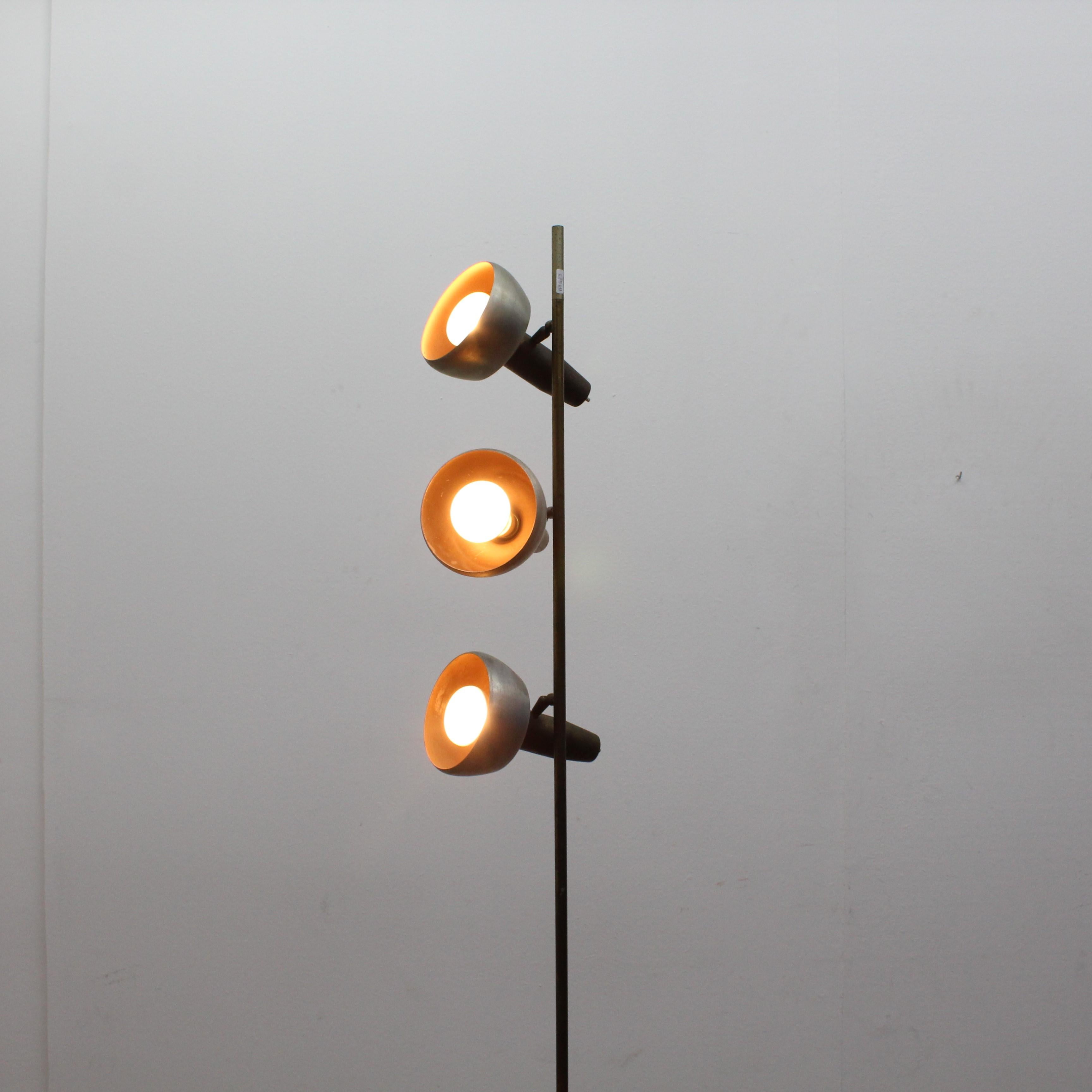 Stilux Midcentury Satin Metal Floor Lamp Three Adjustable Spots, Italy, 1960s 13