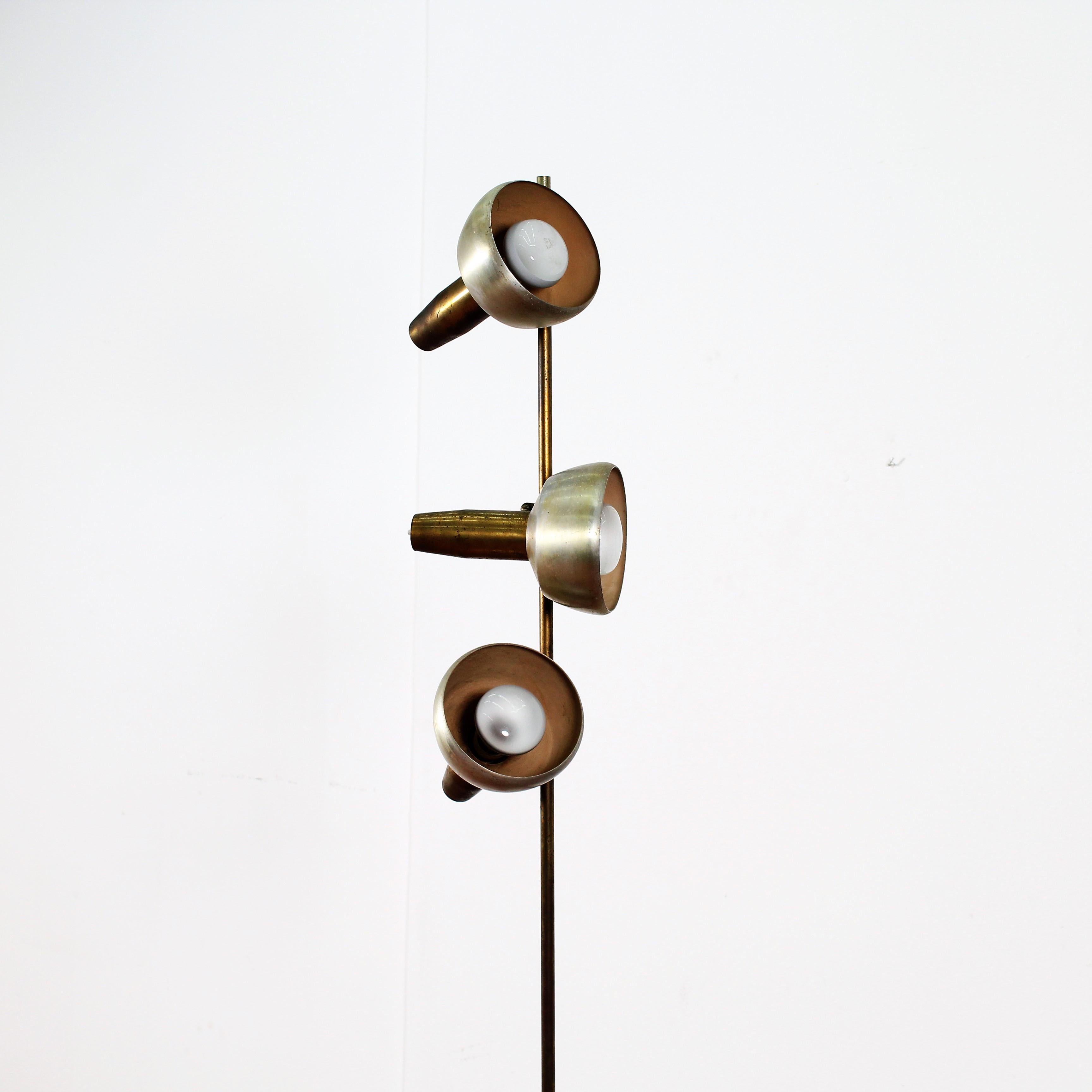 Italian Stilux Midcentury Satin Metal Floor Lamp Three Adjustable Spots, Italy, 1960s