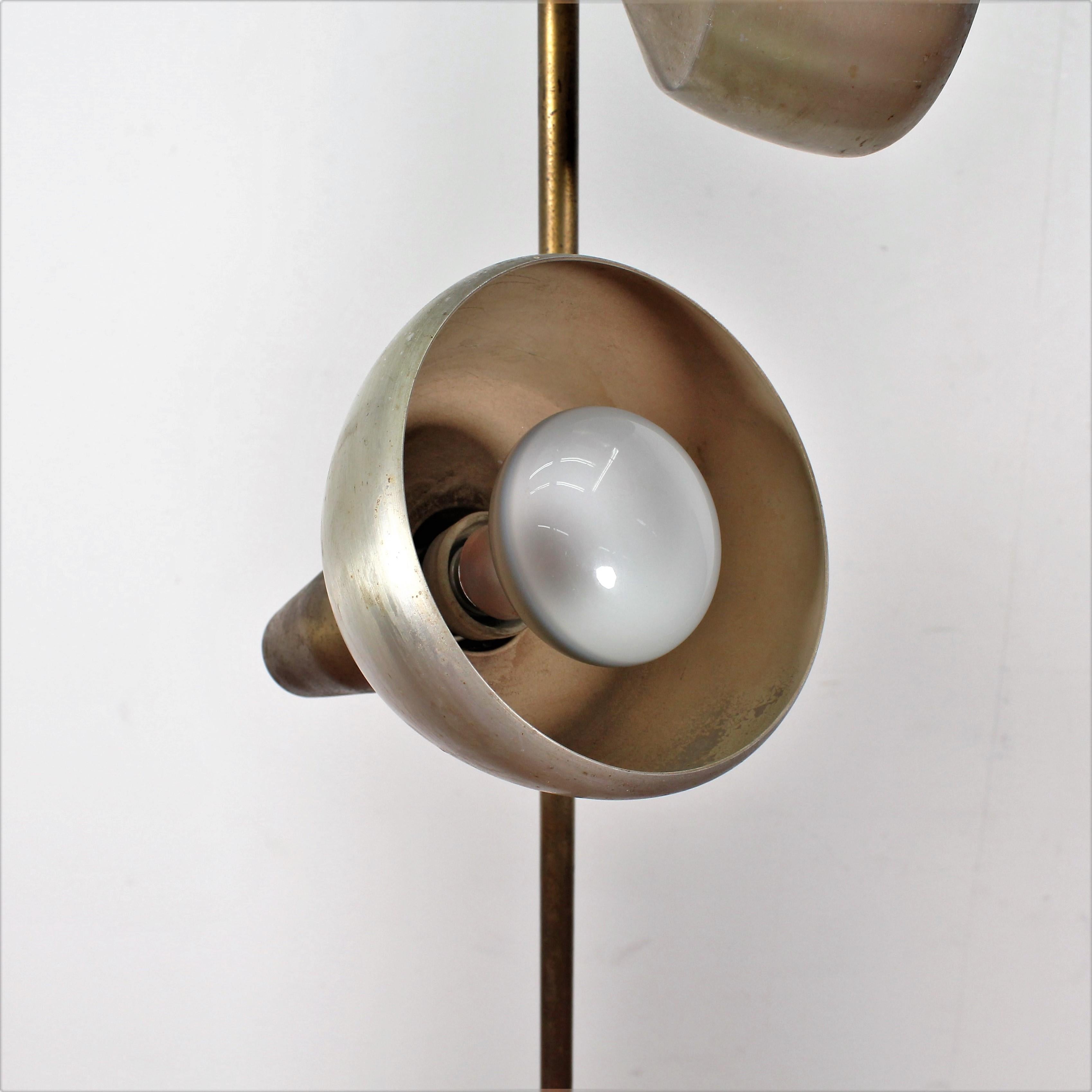 Mid-20th Century Stilux Midcentury Satin Metal Floor Lamp Three Adjustable Spots, Italy, 1960s