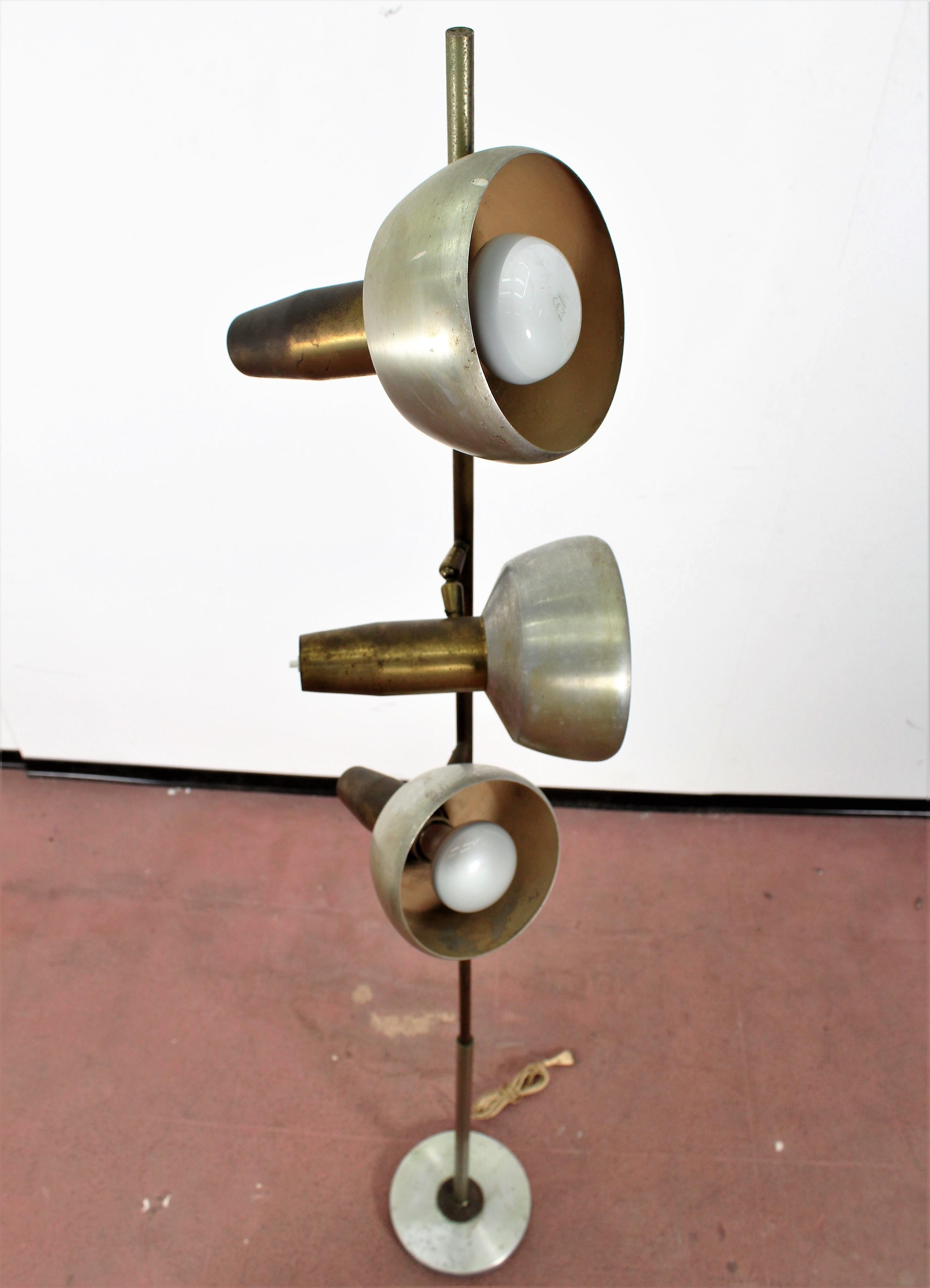 Stilux Midcentury Satin Metal Floor Lamp Three Adjustable Spots, Italy, 1960s 2