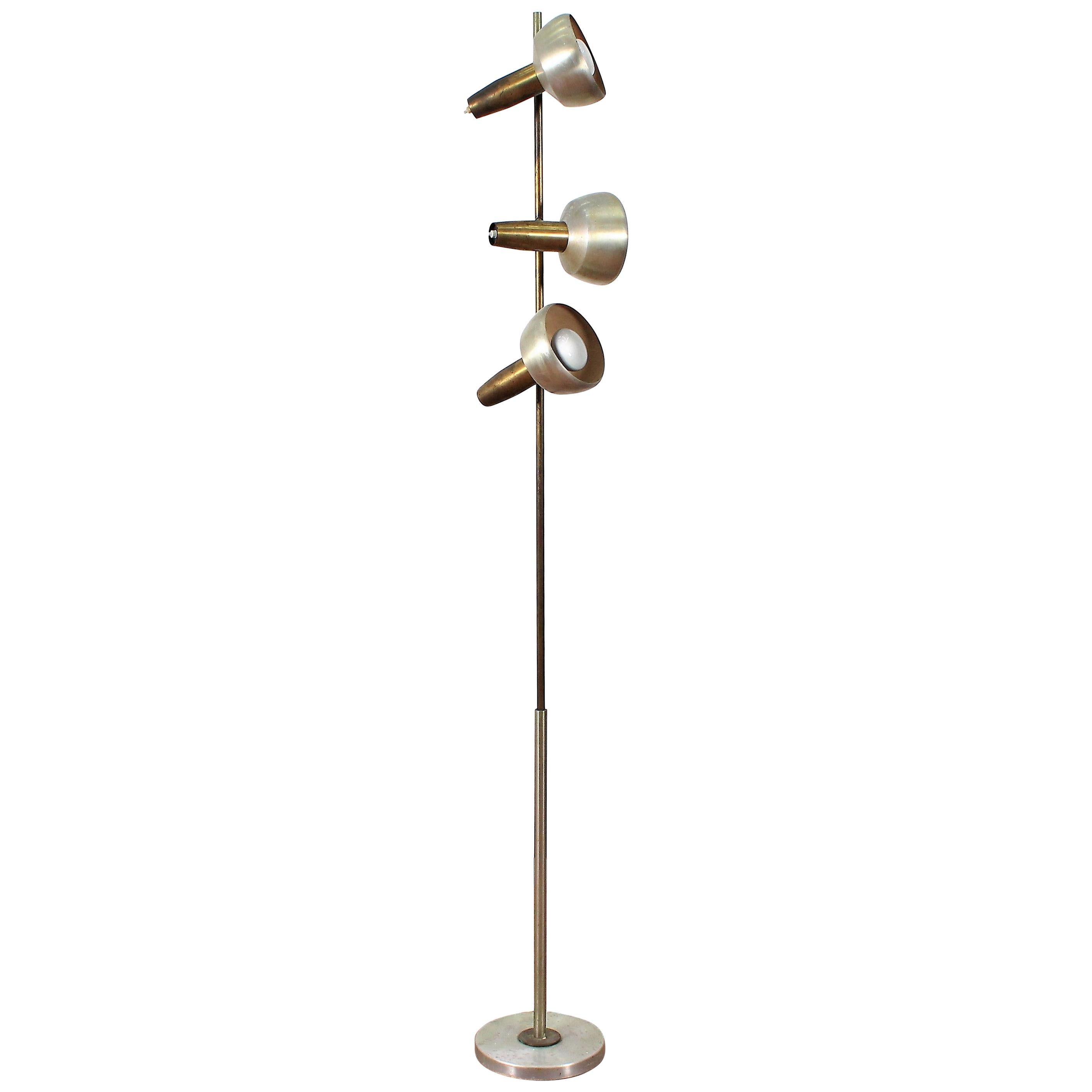 Stilux Midcentury Satin Metal Floor Lamp Three Adjustable Spots, Italy, 1960s