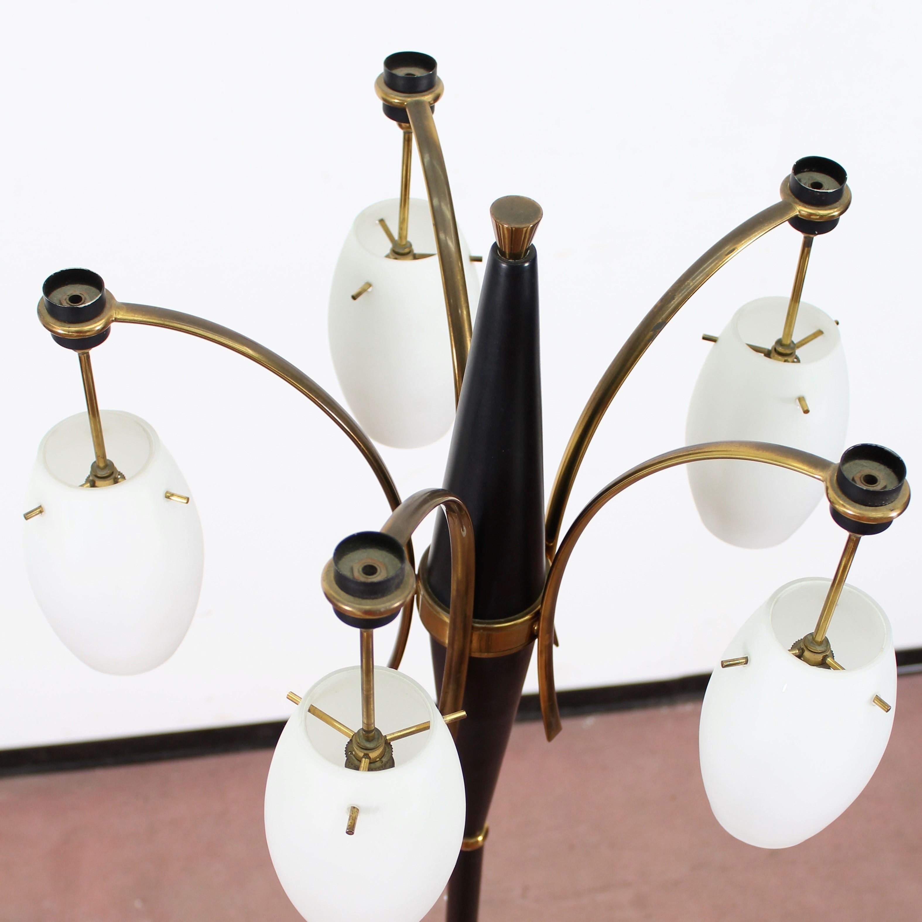 Italian  Stilux Mid-Century  Metal Floor Lamp , White Opaline glass , Italy 1960's