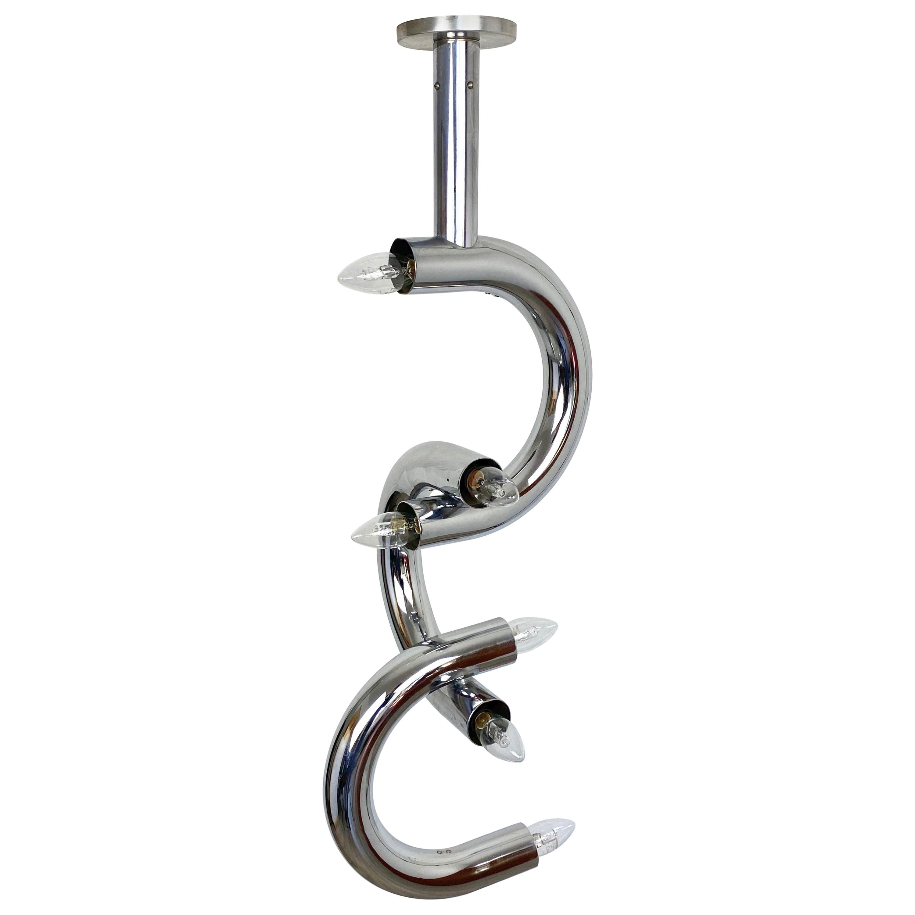 Stilux Milan Chrome Chain Chandelier Light Sculpture, Italy, 1970s