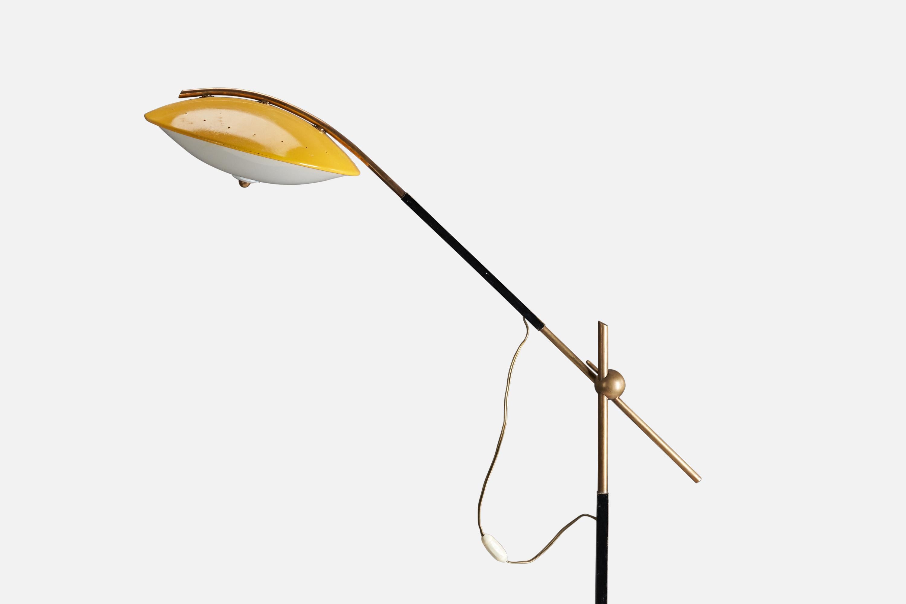Mid-Century Modern Stilux Milano, Adjustable Floor Lamp, Brass, Metal, Acrylic, Italy, 1960s For Sale