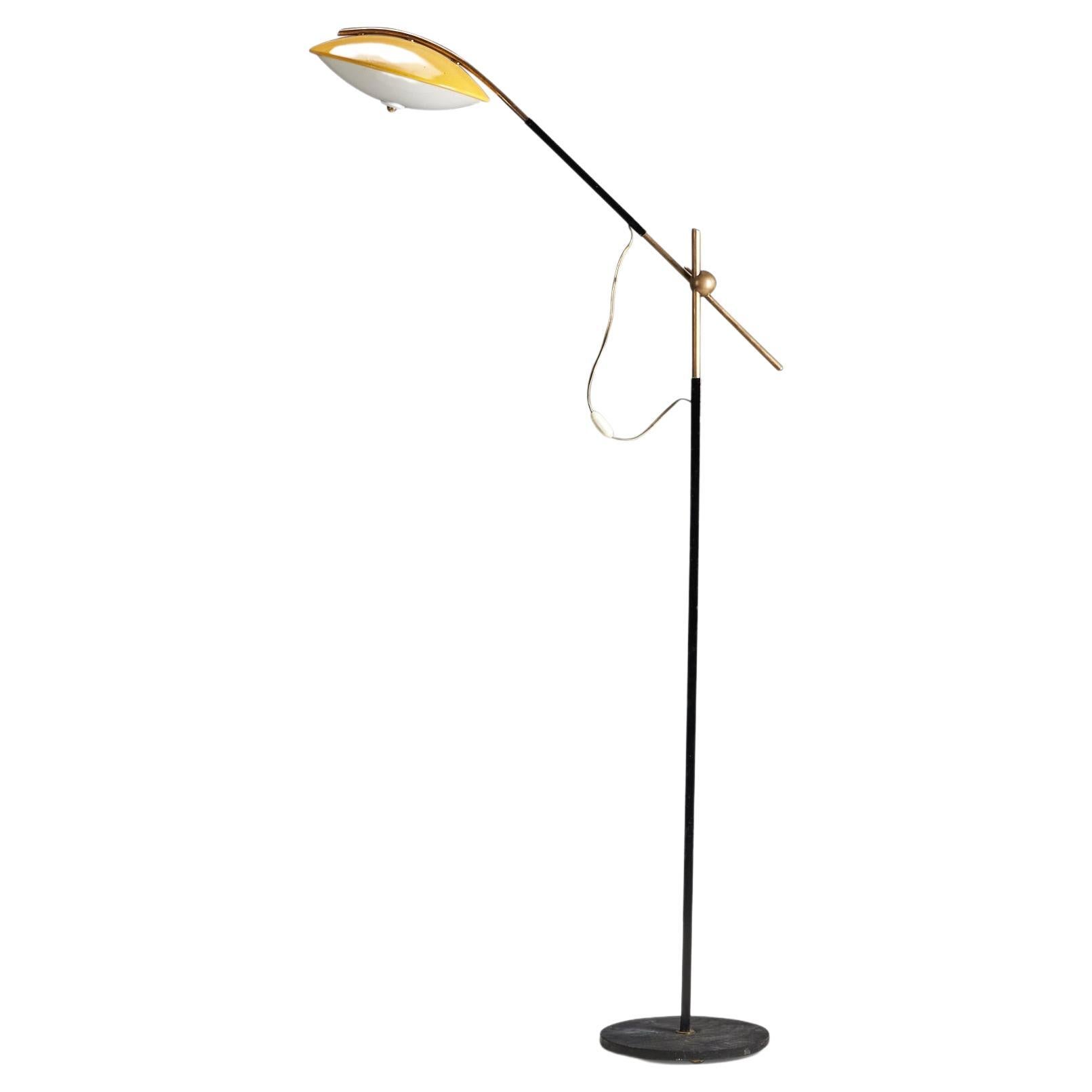 Stilux Milano, Adjustable Floor Lamp, Brass, Metal, Acrylic, Italy, 1960s For Sale