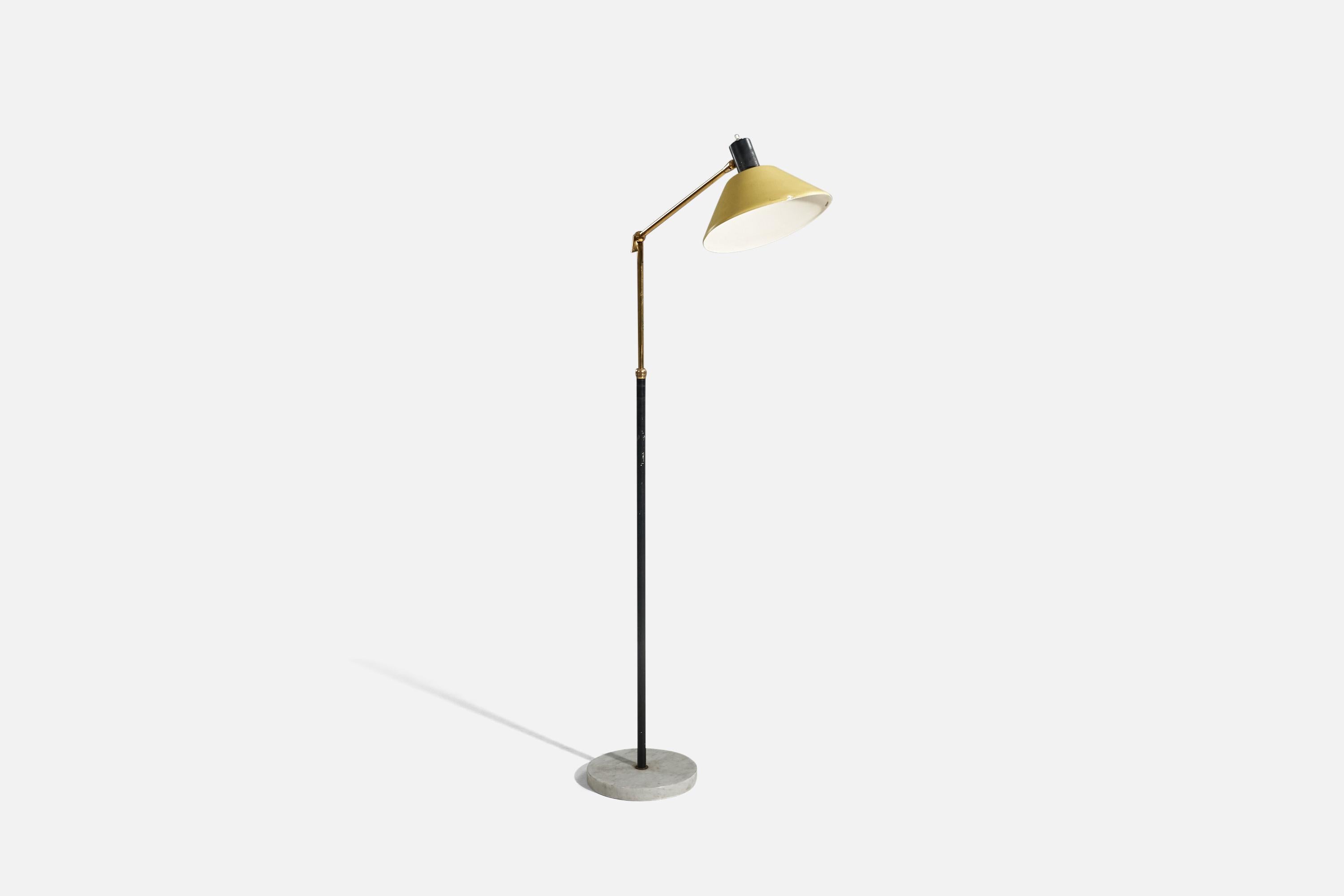 Stilux Milano, Adjustable Floor Lamp, Brass, Metal, Marble, Italy, 1950s In Good Condition For Sale In High Point, NC