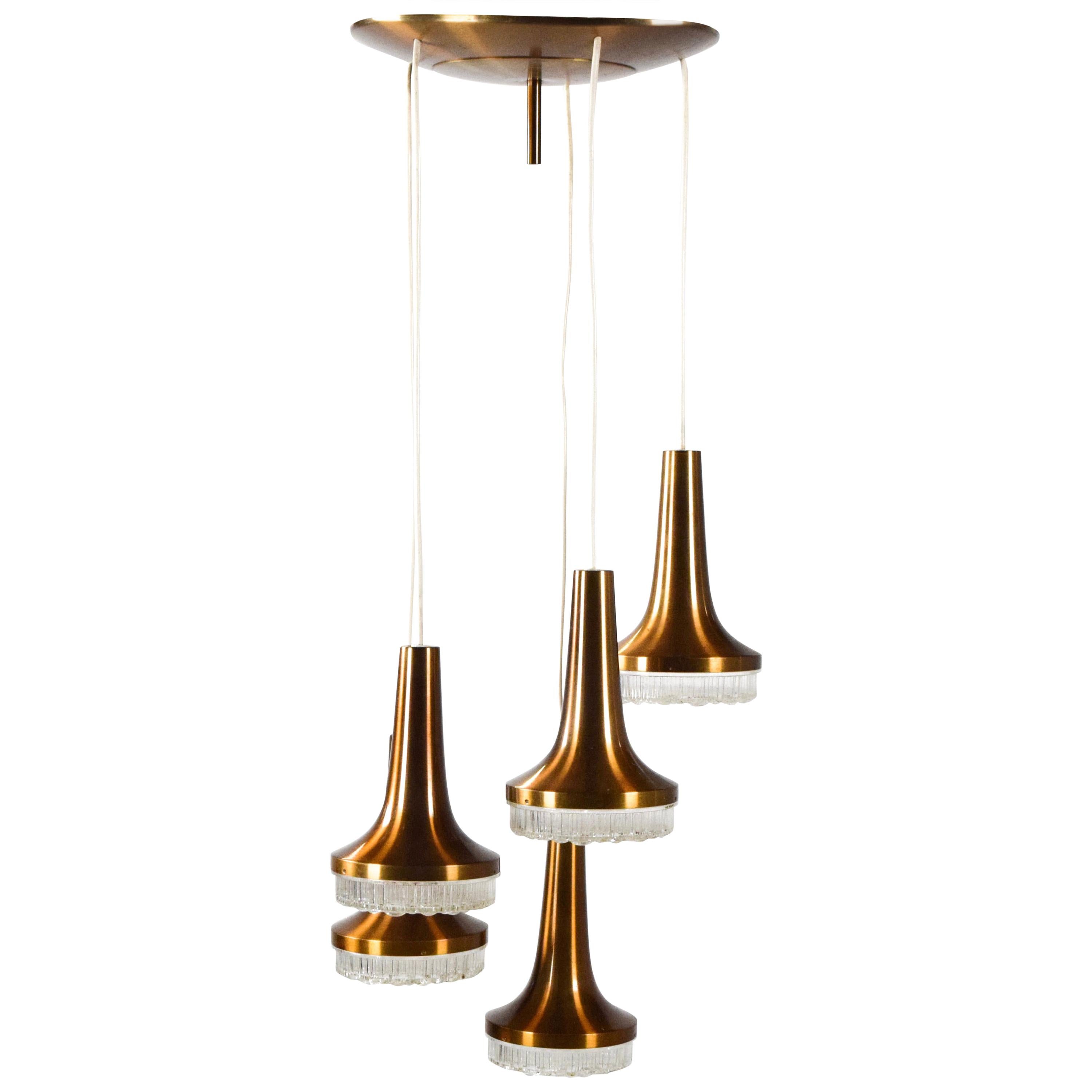 Stilux Milano Chandelier with Copper and Crystal Glass, Italy For Sale