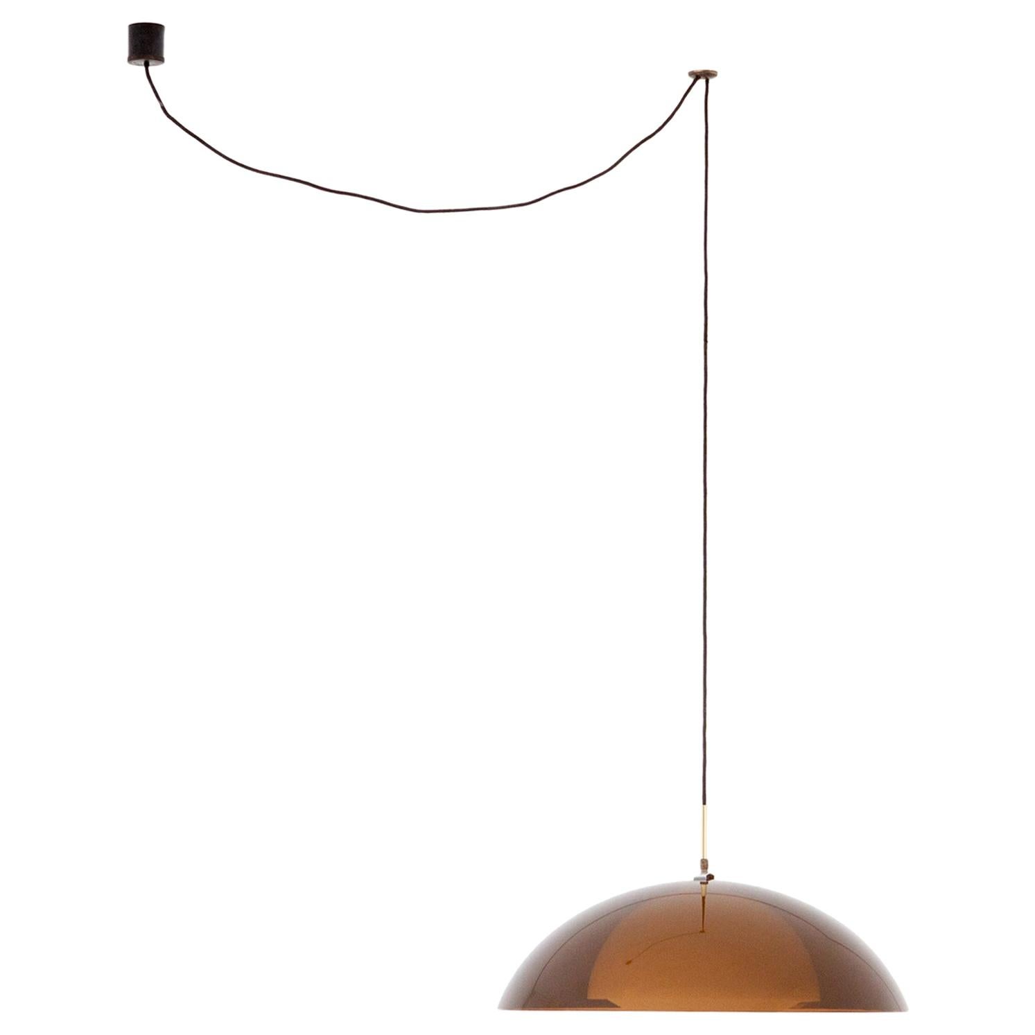 Stilux Milano Dome Smoked Perspex an Brass Pendant Chandelier, 1960s