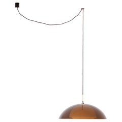 Stilux Milano Dome Smoked Perspex an Brass Pendant Chandelier, 1960s