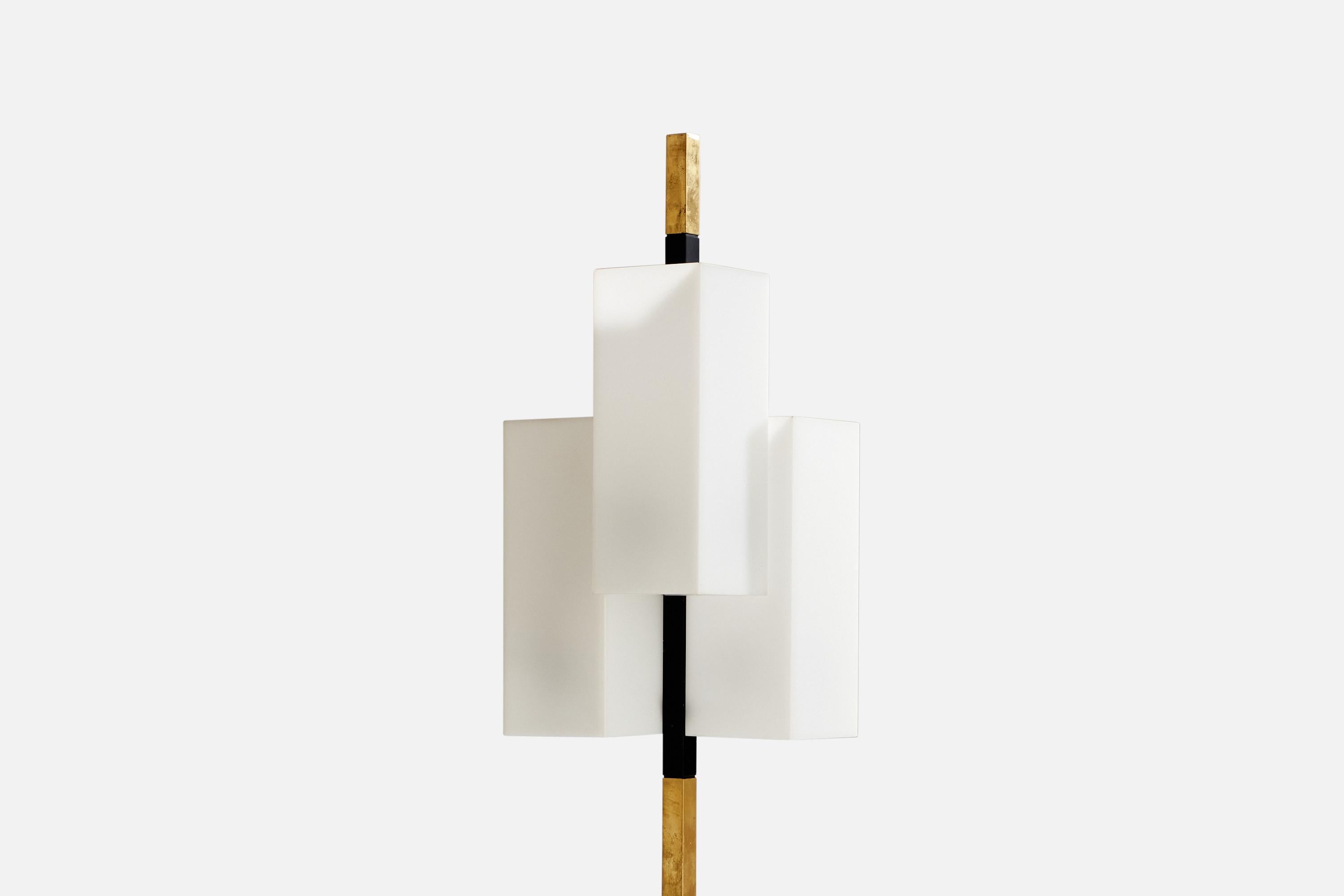 Mid-Century Modern Stilux Milano, Floor Lamp, Brass, Metal, Perspex, Marble, Italy, 1950s For Sale