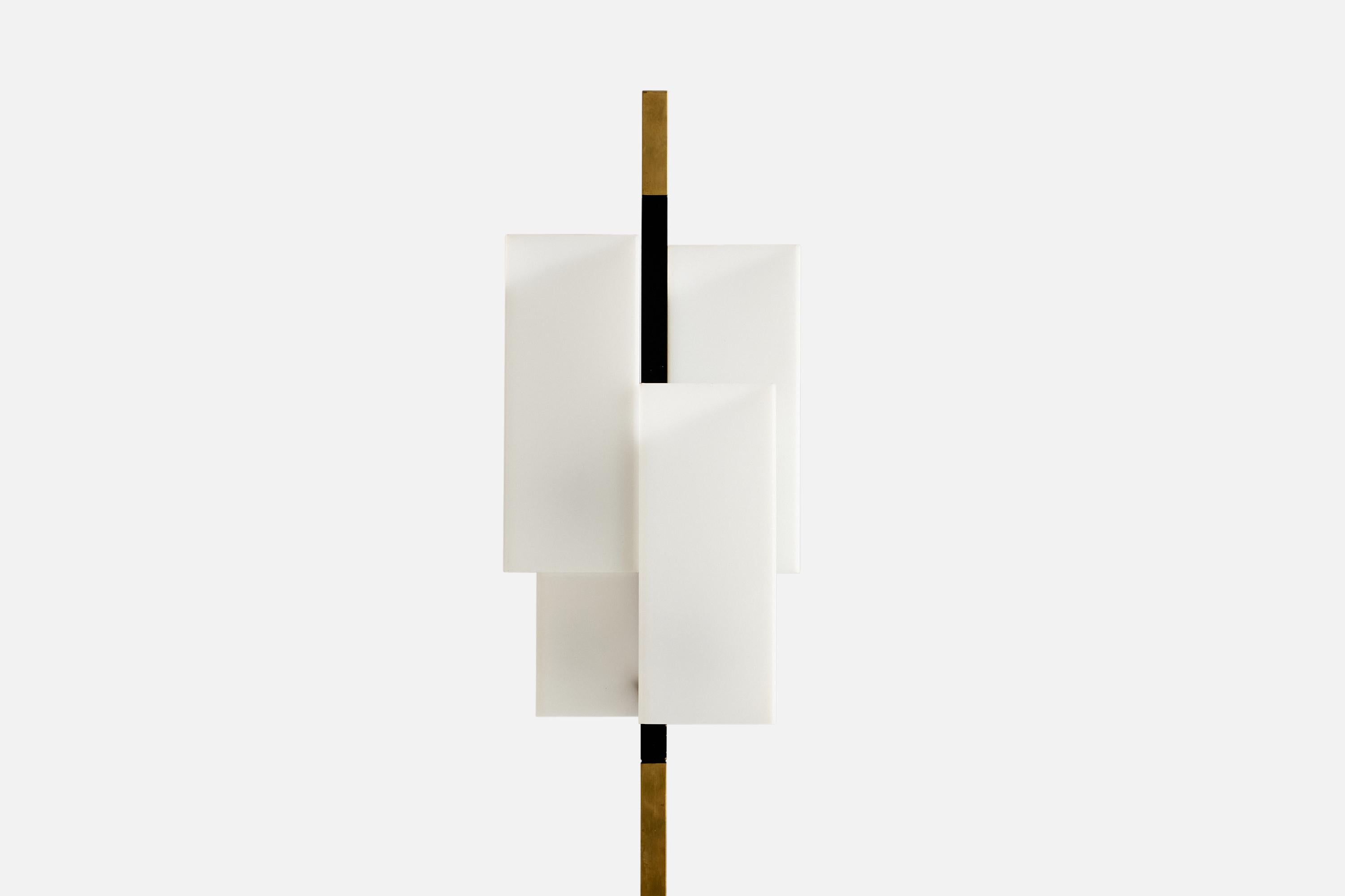 Italian Stilux Milano, Floor Lamp, Brass, Metal, Perspex, Marble, Italy, 1950s