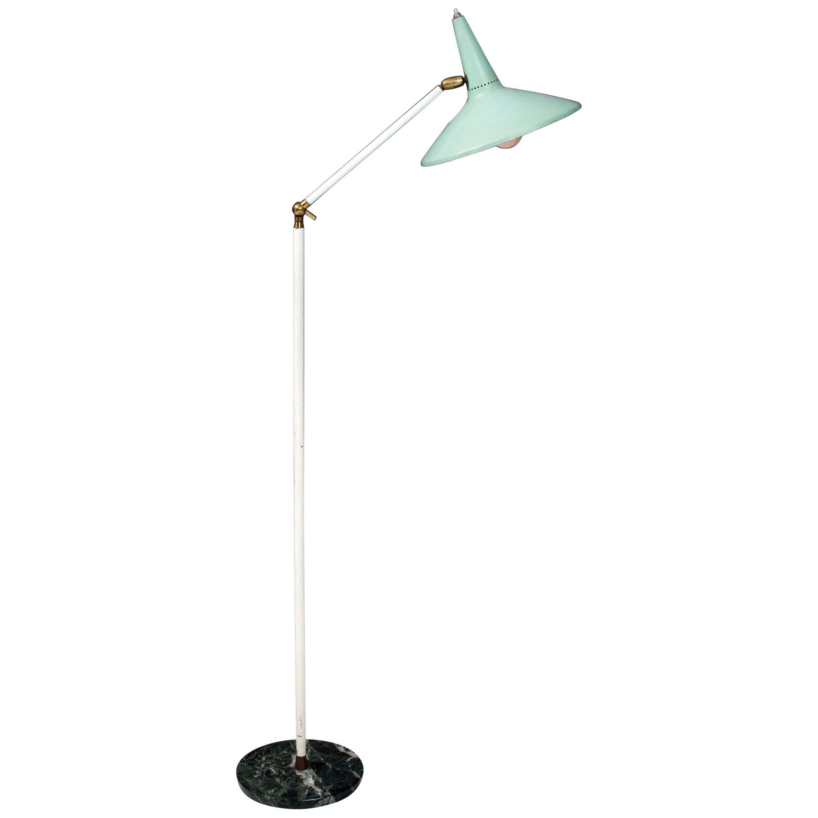 Stilux Milano Floor Lamp in Turquoise Metal, Brass and Marble, Italy, 1960s