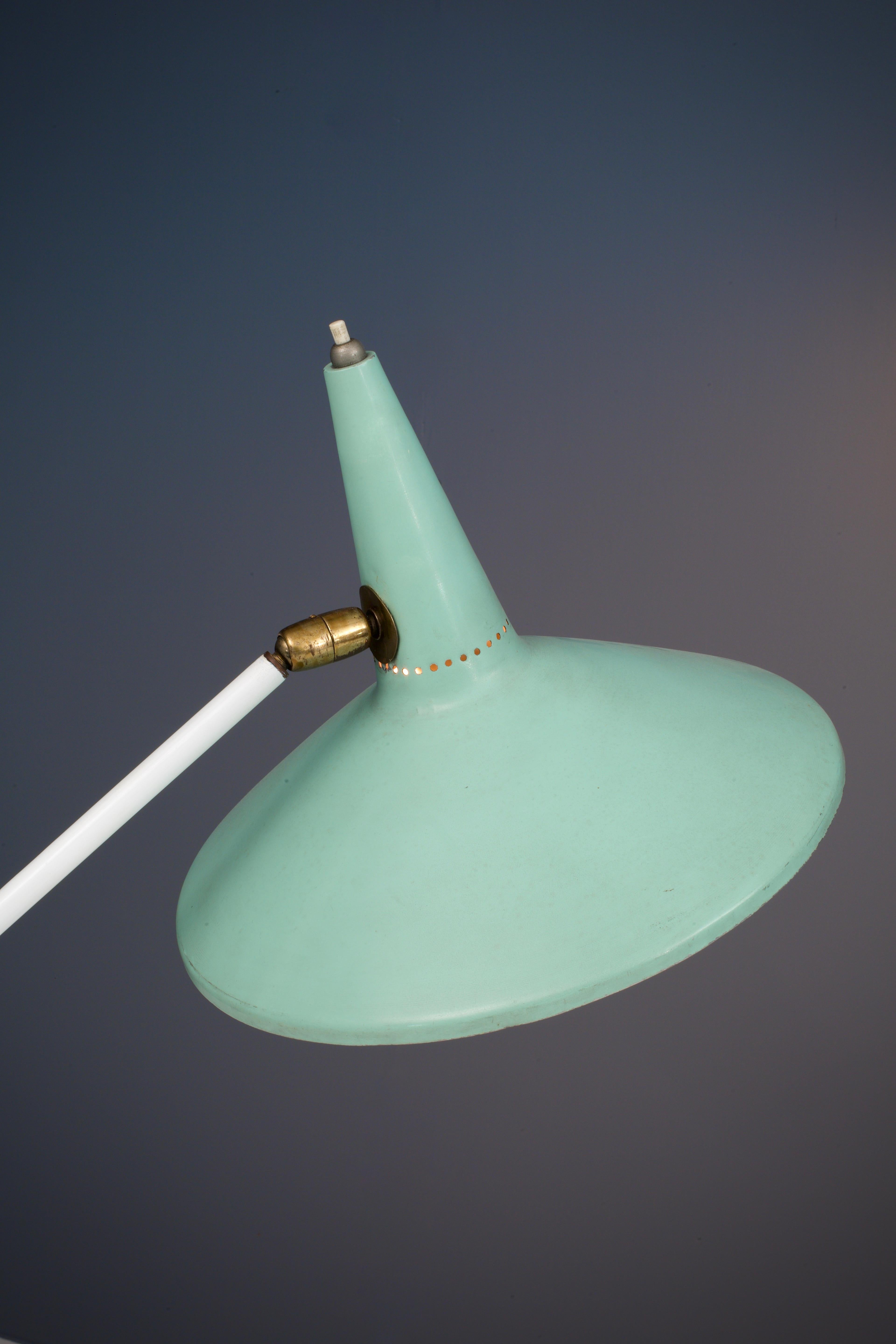 Mid-Century Modern Stilux Milano Floor Lamp in Turquoise Metal, Brass and Marble, Italy, 1960s