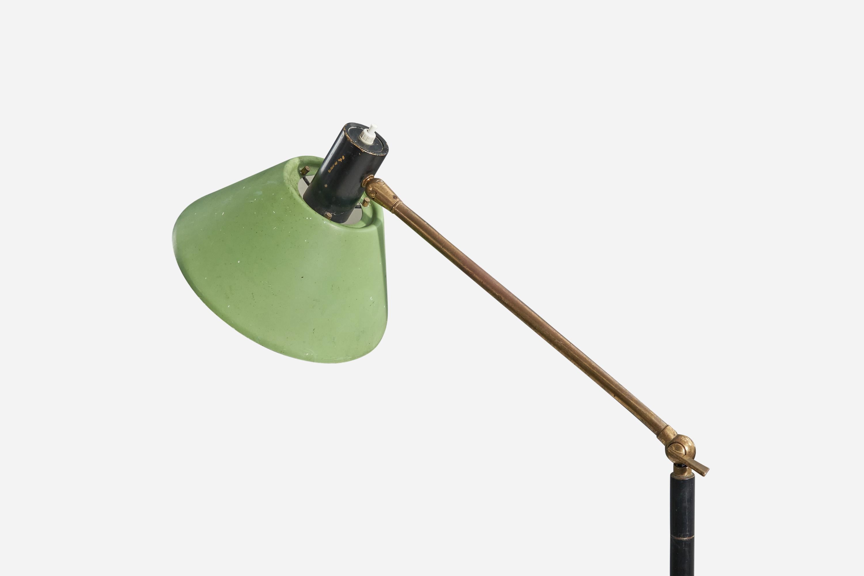 Stilux Milano, grüne Stehlampe, Messing, Metall, Marmor, Italien, 1950er Jahre (Moderne der Mitte des Jahrhunderts) im Angebot