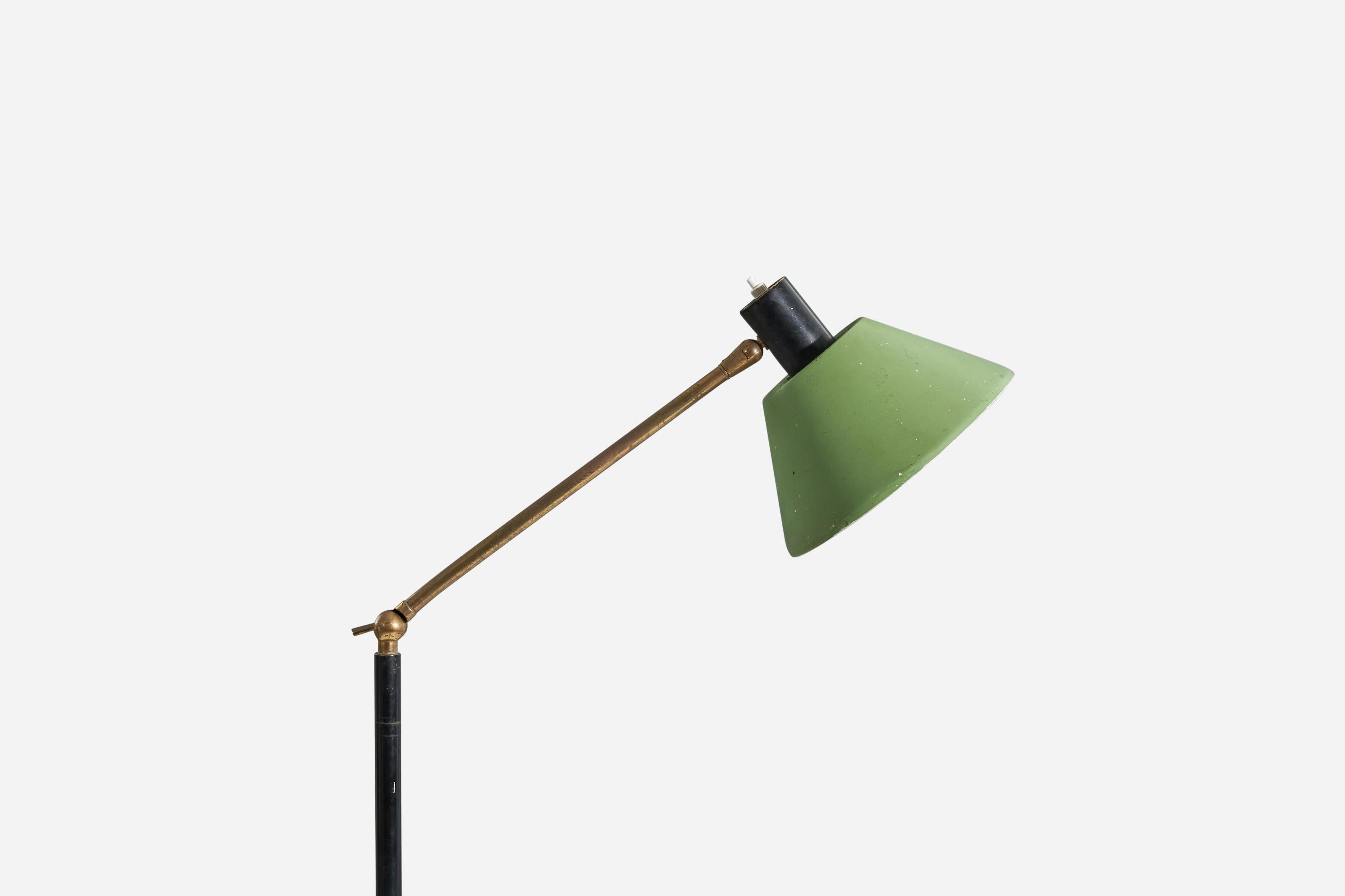Mid-Century Modern Stilux Milano, Green Floor Lamp, Brass, Metal, Marble, Italy, 1950s For Sale
