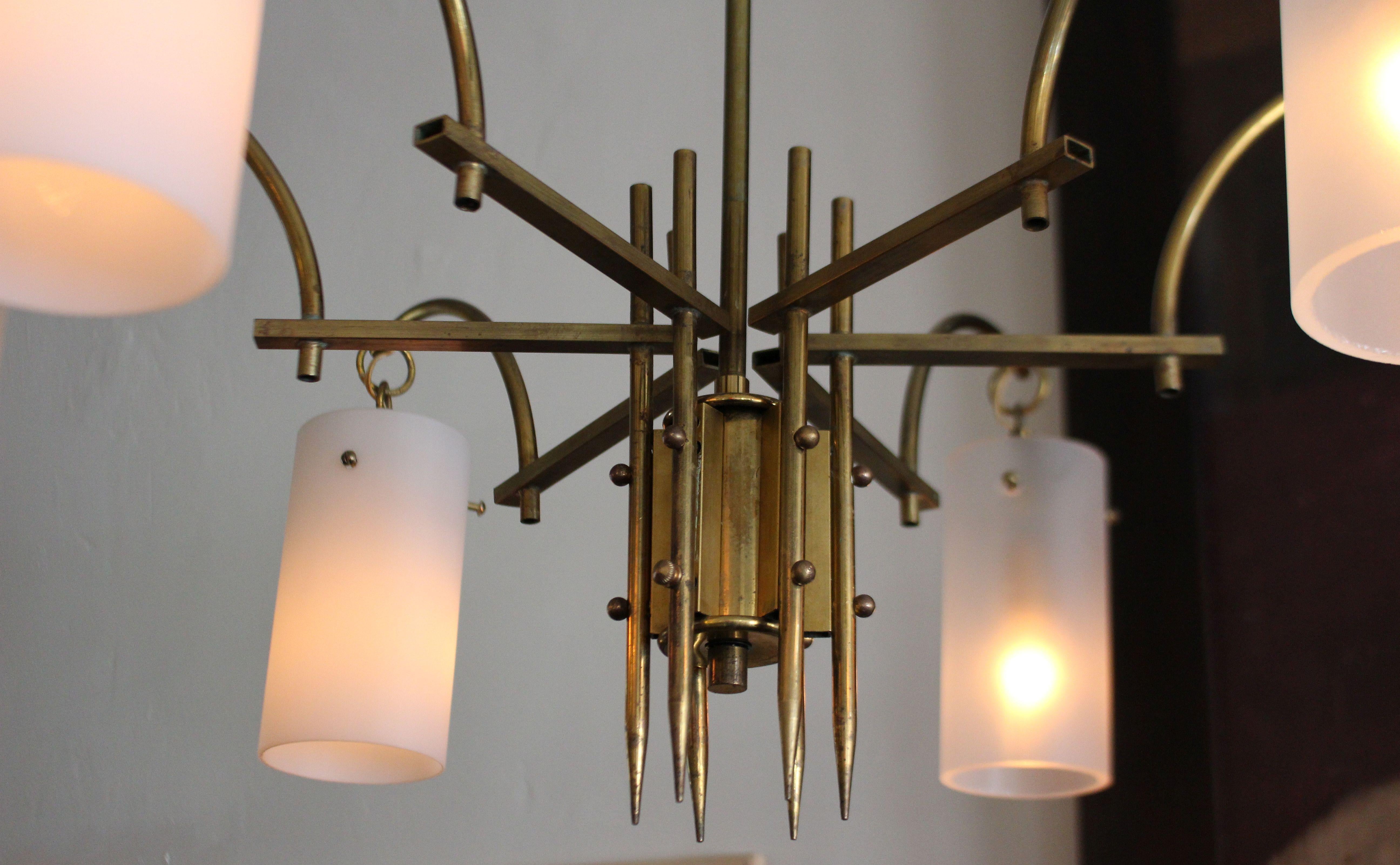 Stilux Milano Italian Brass Chandelier In Good Condition For Sale In Los Angeles, CA
