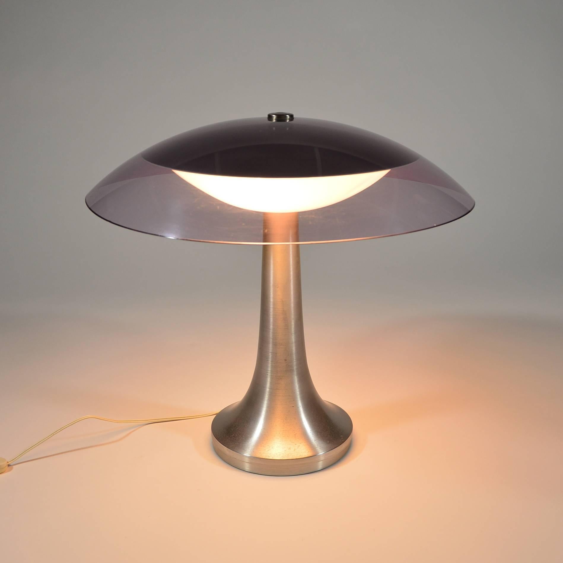 Plexiglass Stilux Milano Italian Table Lamp in Lucite and Aluminium, circa 1960 For Sale