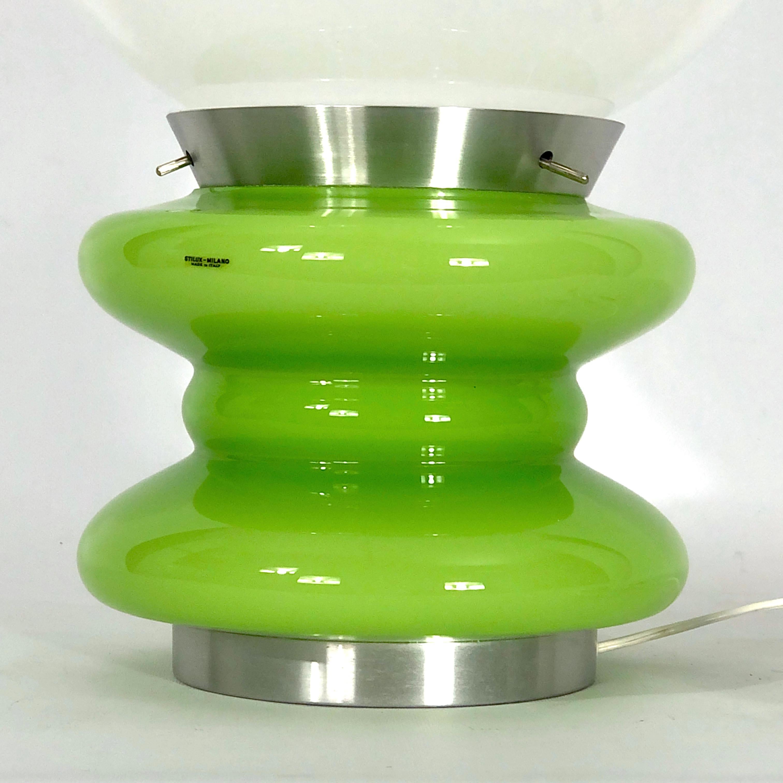 Mid-Century Modern Stilux Milano, Large Green Murano Glass Table Lamp from 60s For Sale