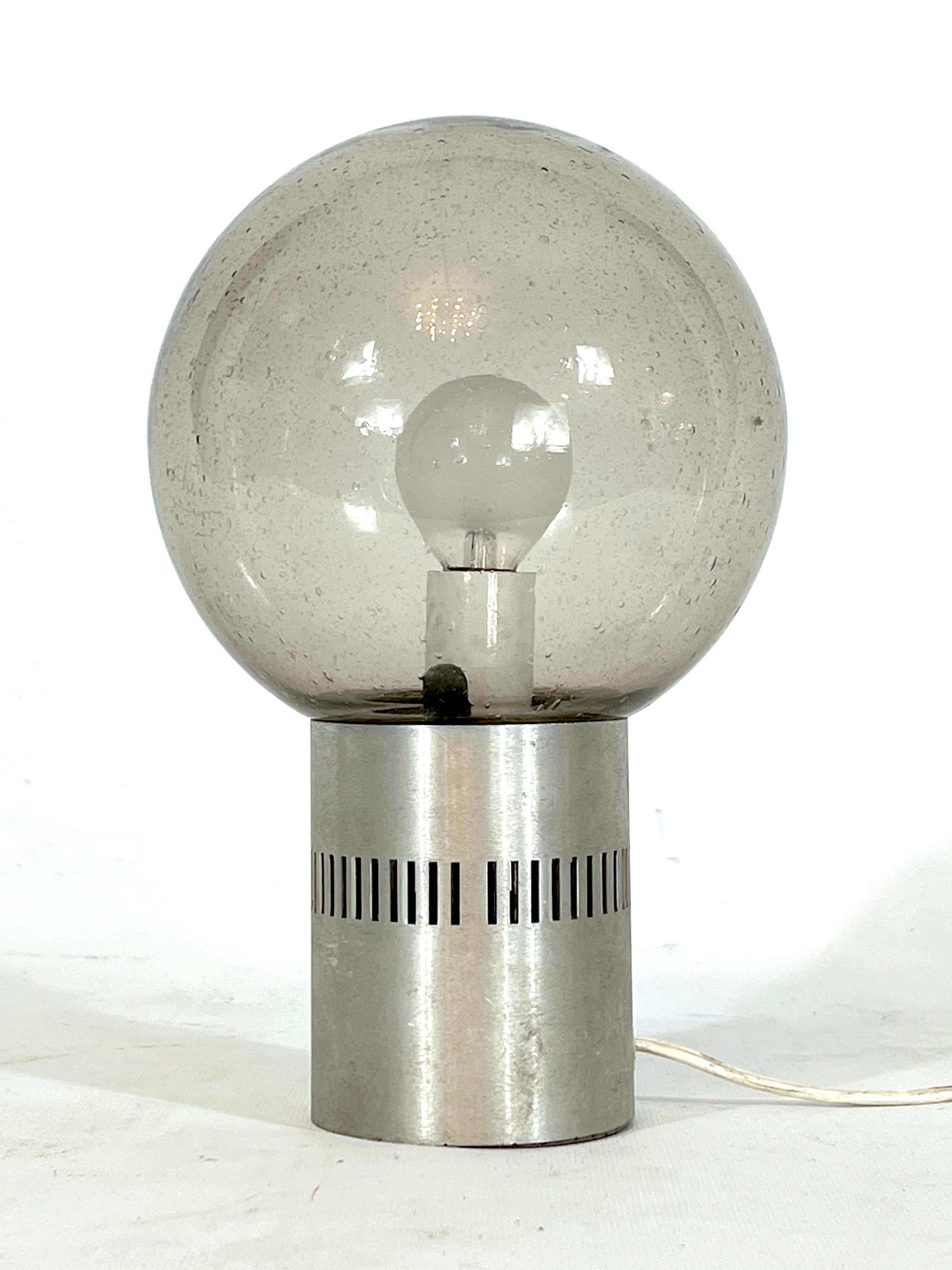 Mid-Century Modern Stilux Milano, Mid-century aluminum and bullicante glass table lamp For Sale