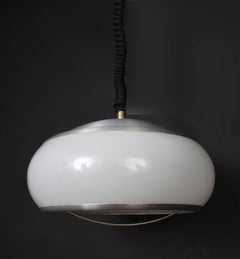 Stilux Milano Midcentury Aluminum and Perspex Italian Round Chandelier, 1960s