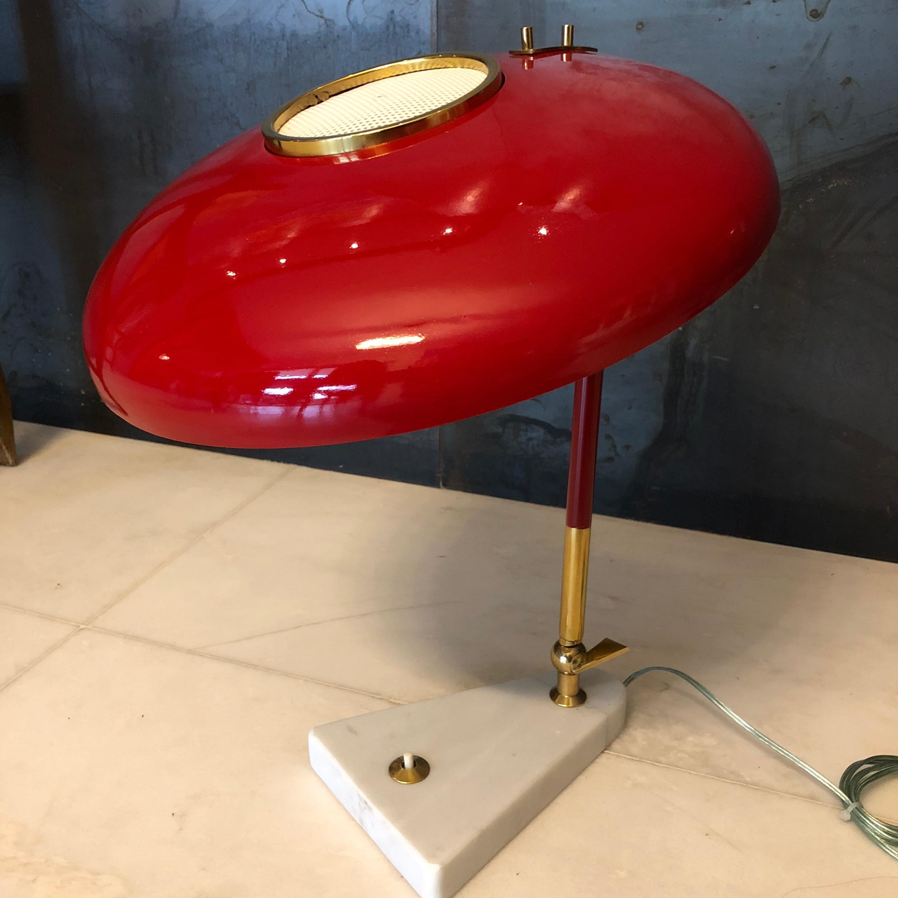 Stilux Milano Midcentury Marble and Red Aluminum Italian Desk Lamp, 1950s 5
