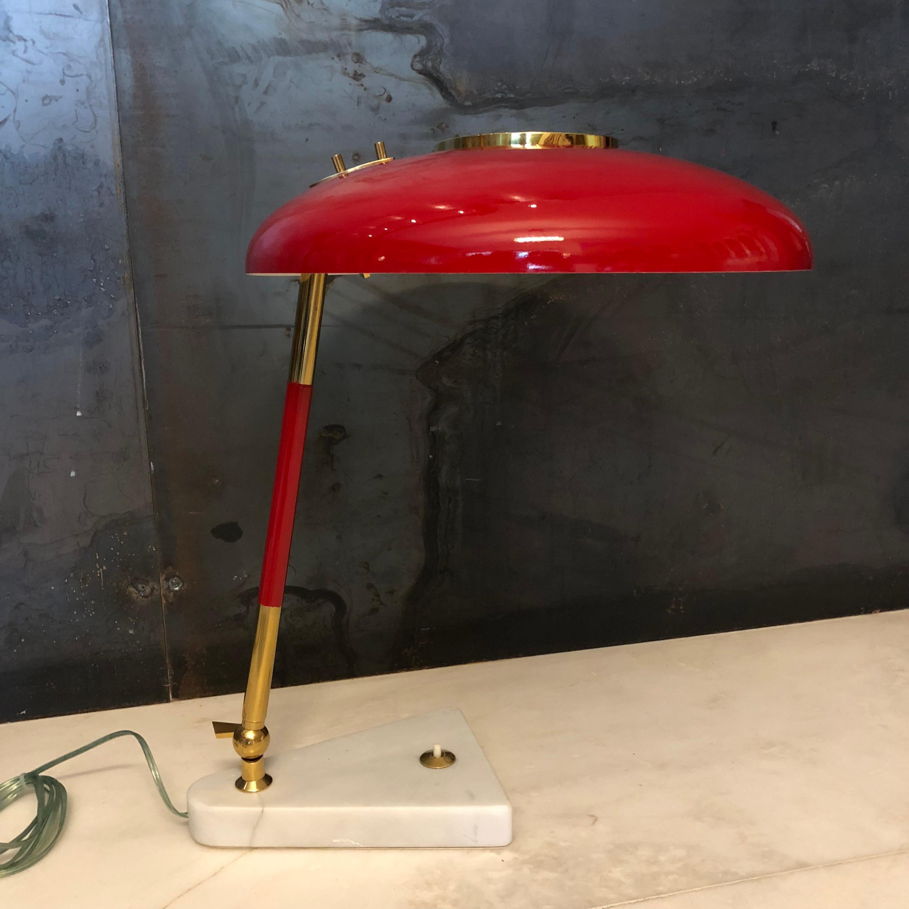 Mid-Century Modern Stilux Milano Midcentury Marble and Red Aluminum Italian Desk Lamp, 1950s