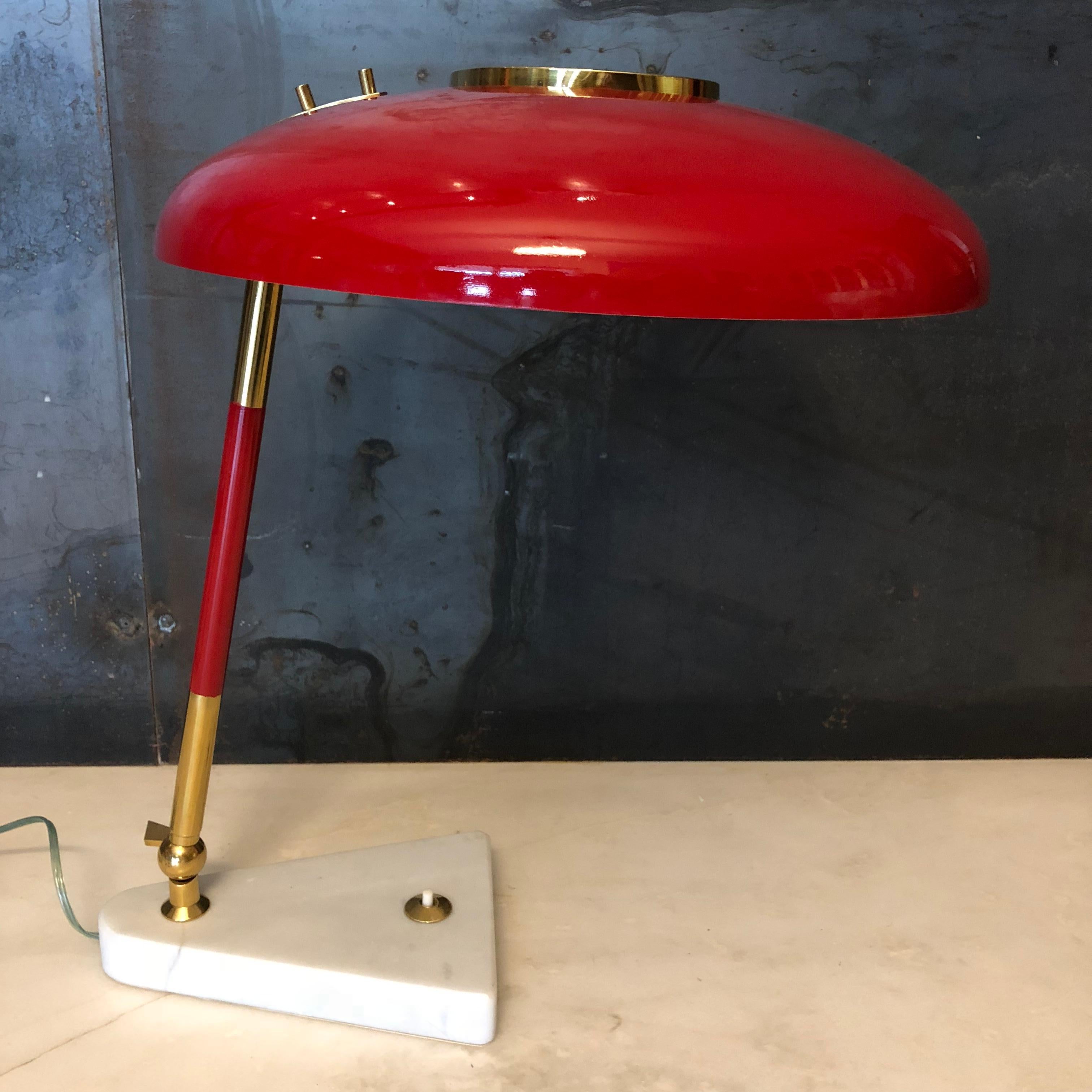 20th Century Stilux Milano Midcentury Marble and Red Aluminum Italian Desk Lamp, 1950s