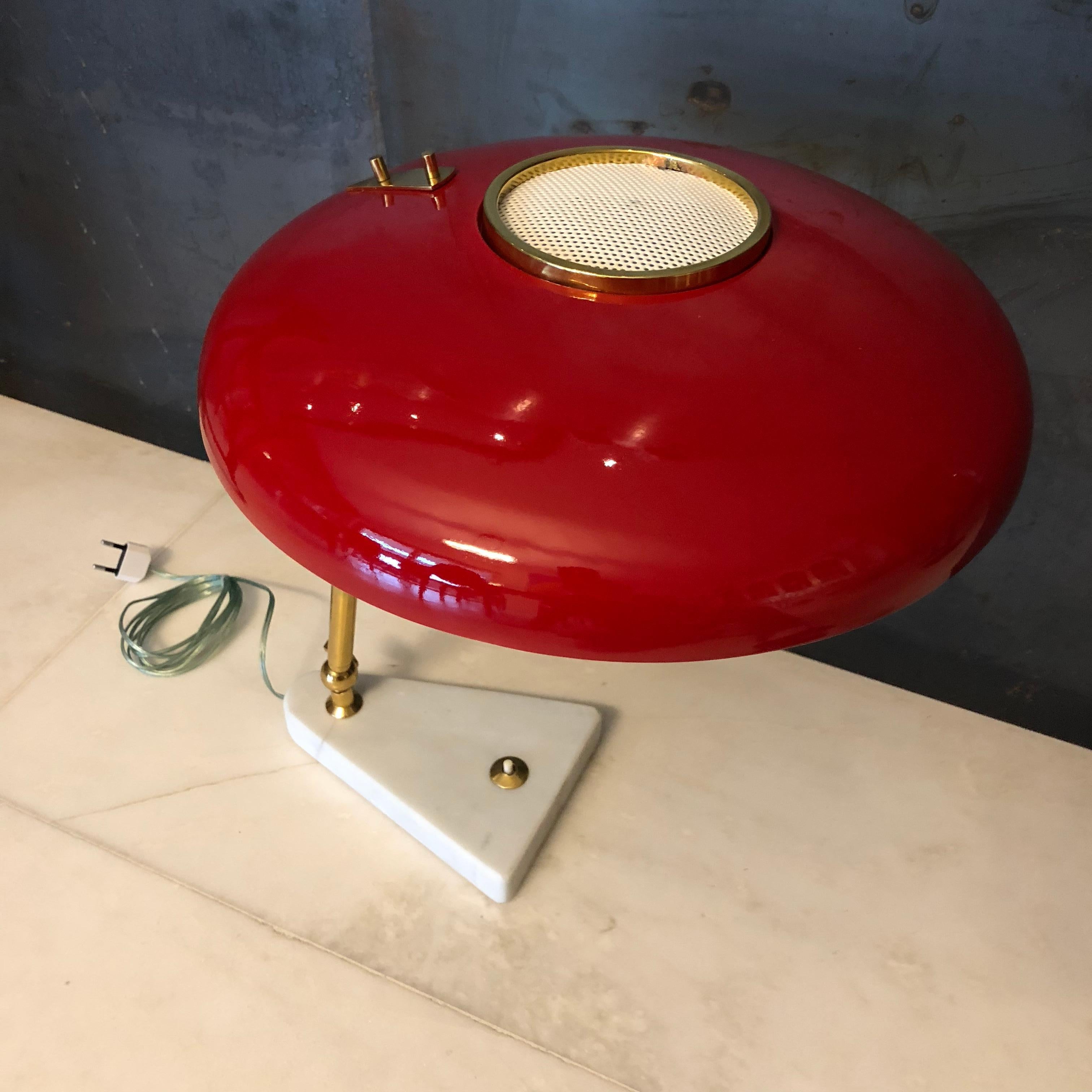 Stilux Milano Midcentury Marble and Red Aluminum Italian Desk Lamp, 1950s 1