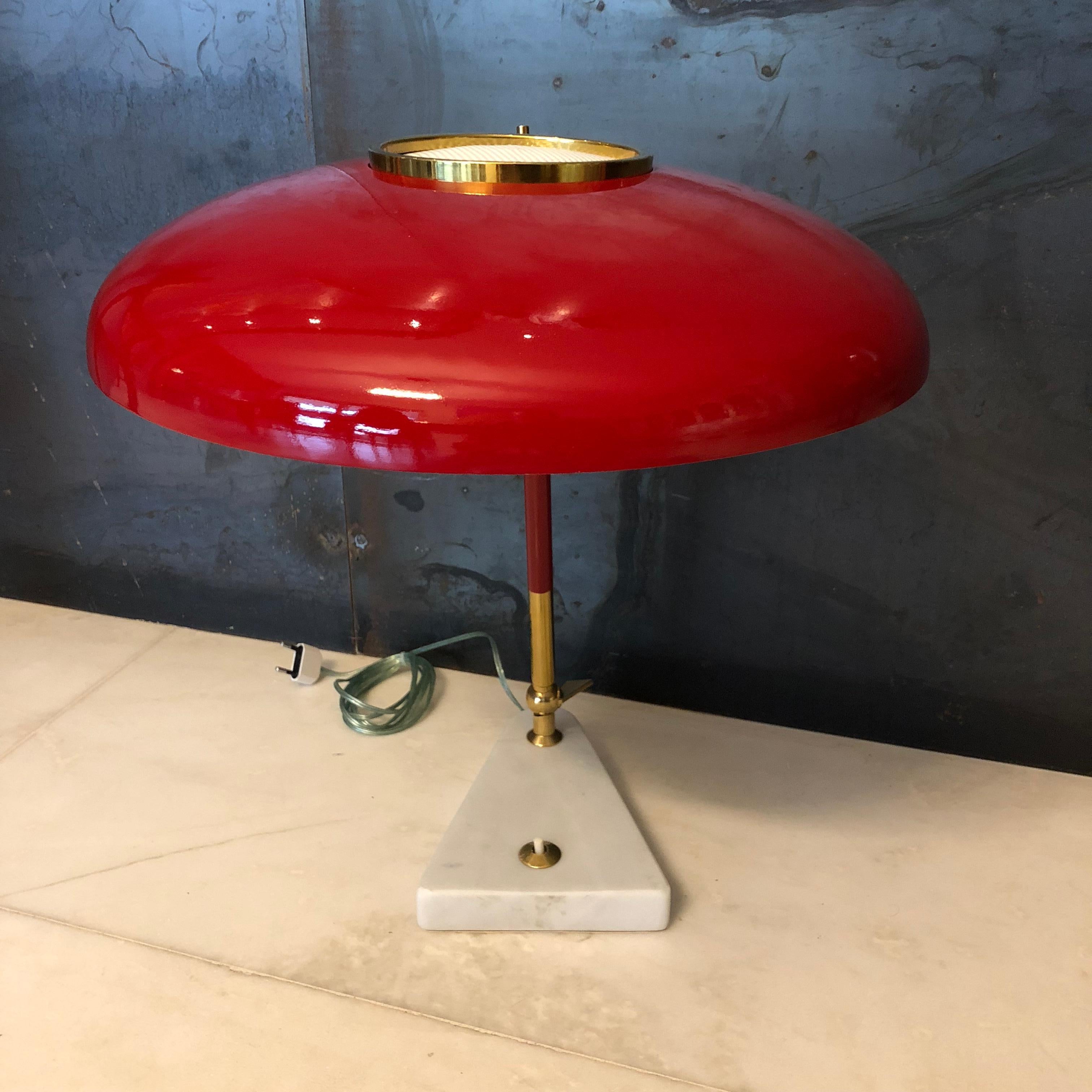 Stilux Milano Midcentury Marble and Red Aluminum Italian Desk Lamp, 1950s 2