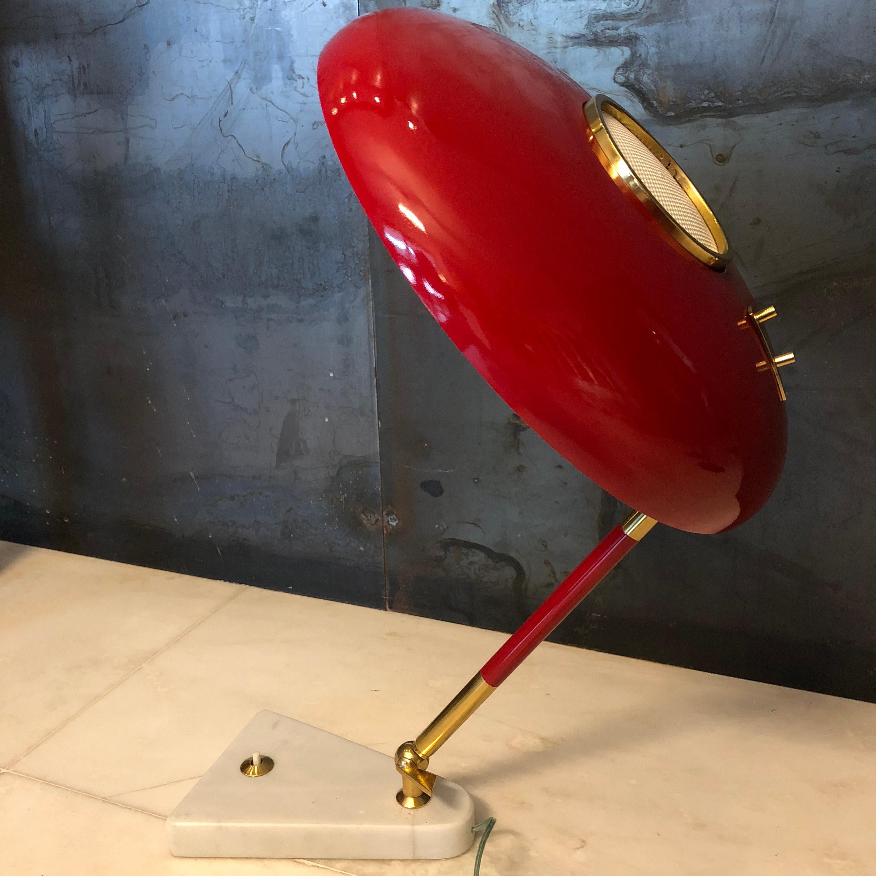Stilux Milano Midcentury Marble and Red Aluminum Italian Desk Lamp, 1950s 3