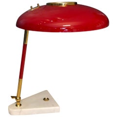 Stilux Milano Midcentury Marble and Red Aluminum Italian Desk Lamp, 1950s